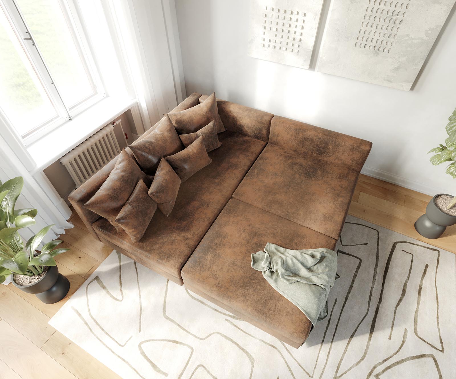 Ъглов диван Кафяв античен вид модулна лежанка дясна Clovis 5