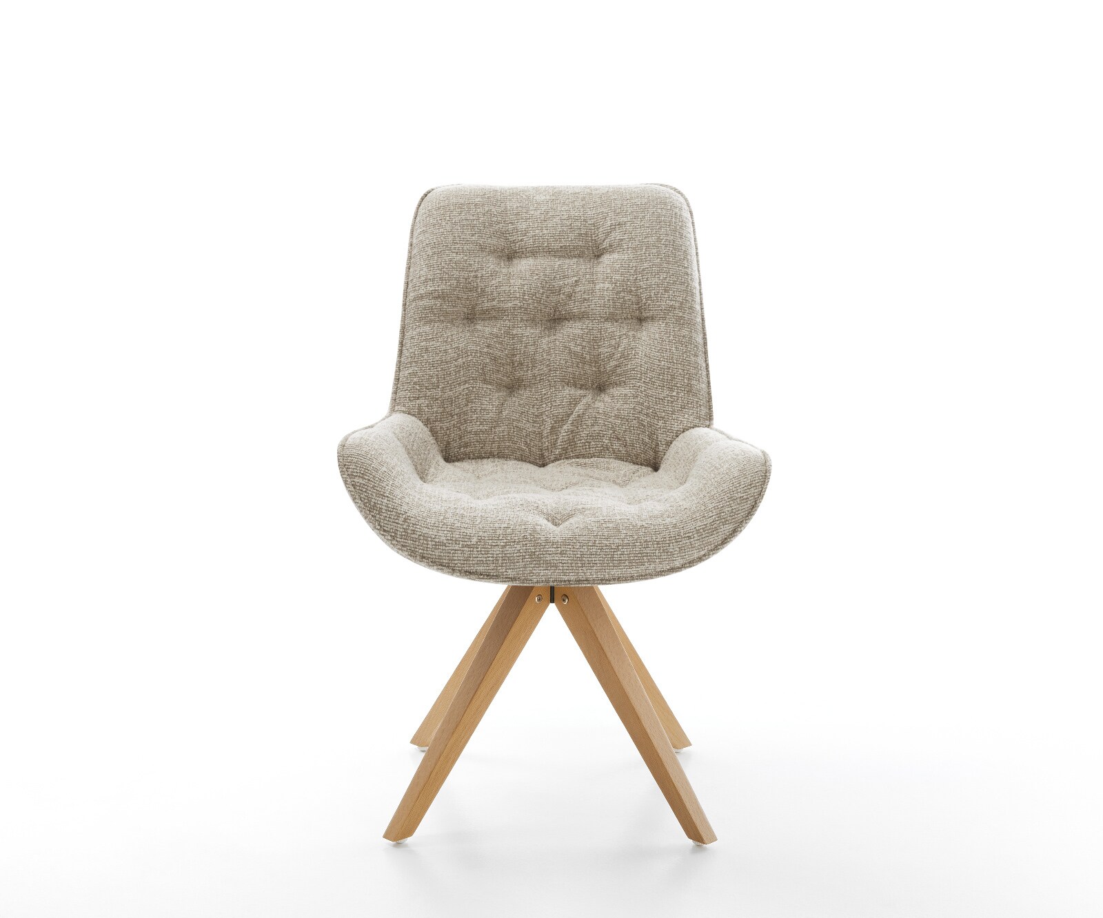 Въртящ се стол „Taimi-Flex“ с тъканна тапицерия в цвят „Soft Beige“, дървена рамка с изчистени линии в естествен цвят, с възможност за завъртане на 180° 2