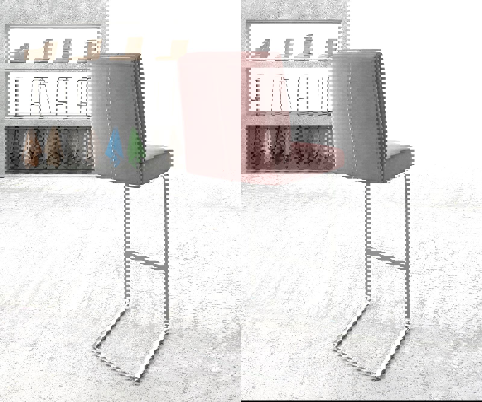 Бар стол Кадифе Розе Конзолен крак плосък Неръждаема стомана Pela-Flex 3