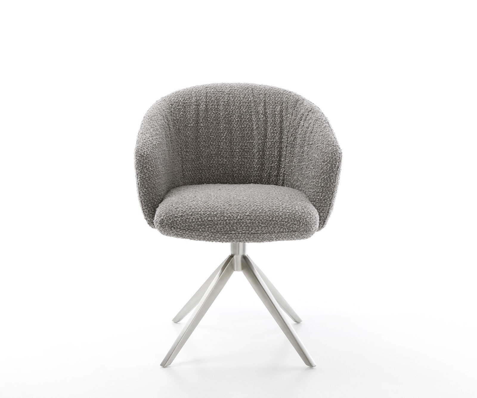 Въртящ се стол Caja-Flex с подлакътници Bouclé сребристо сив Кръстосана рамка от широка неръждаема стомана Въртене на 360° Люлееща се функция Ядро от джобни пружини 2