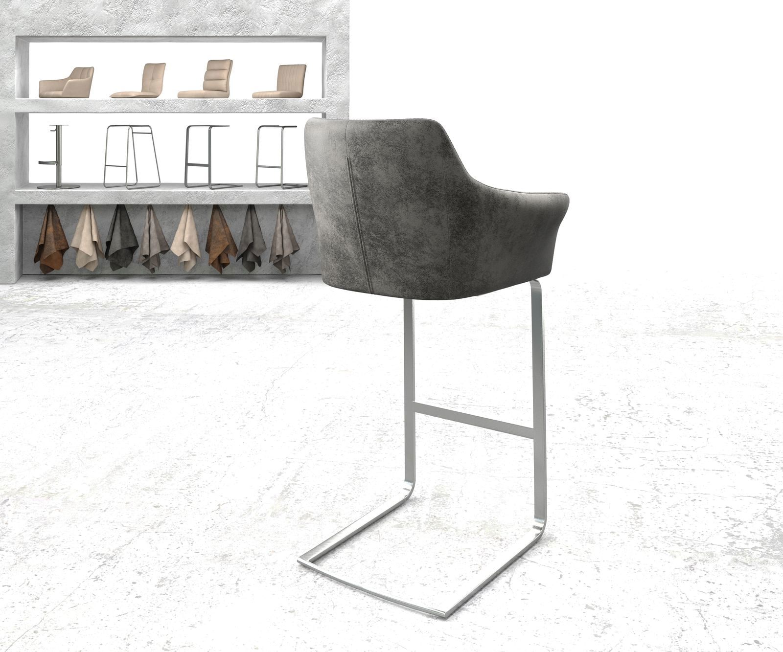 Бар стол Винтидж Сив Конзолен крак плосък Неръждаема стомана Yulo-Flex 2 Бар стол Винтидж Сив Конзолен крак плосък Неръждаема стомана Yulo-Flex 2