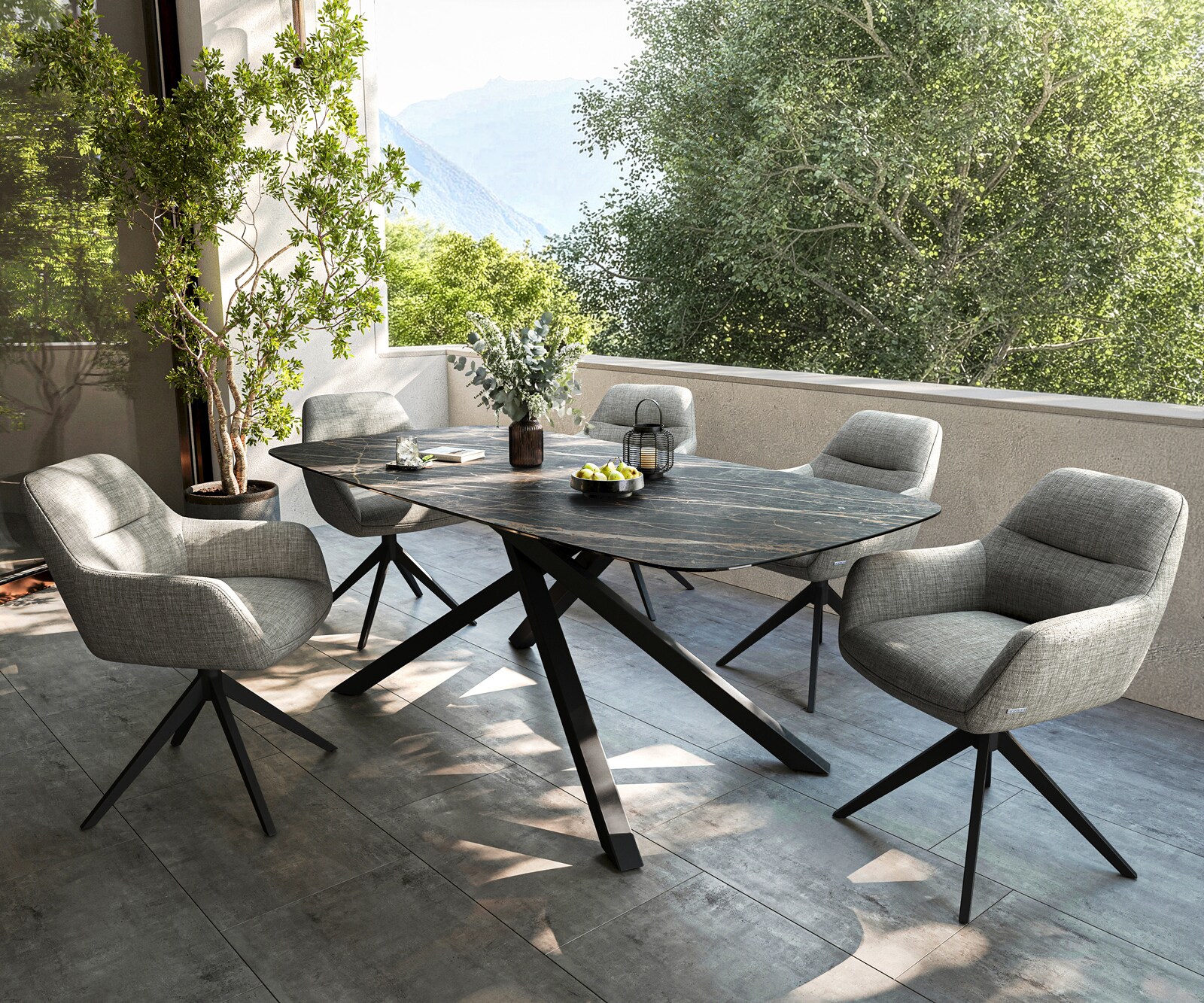 Маса Edge тип Лодка 200x100 см, керамика Laminam, цвят „®“, Noir Desir, кафяво, Подходяща за външна употреба, кръстосана конструкция, правоъгълна, черна 7