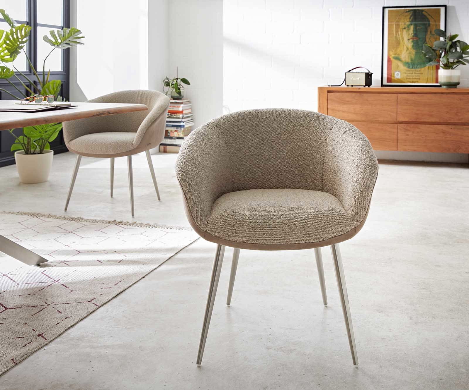 Трапезен стол с подлакътници Комбинация дамаски Сиво-Кафяв 4 крака конични Неръждаема стомана Покет пружина Vinka-Flex 1 Трапезен стол с подлакътници Комбинация дамаски Сиво-Кафяв 4 крака конични Неръждаема стомана Покет пружина Vinka-Flex 1