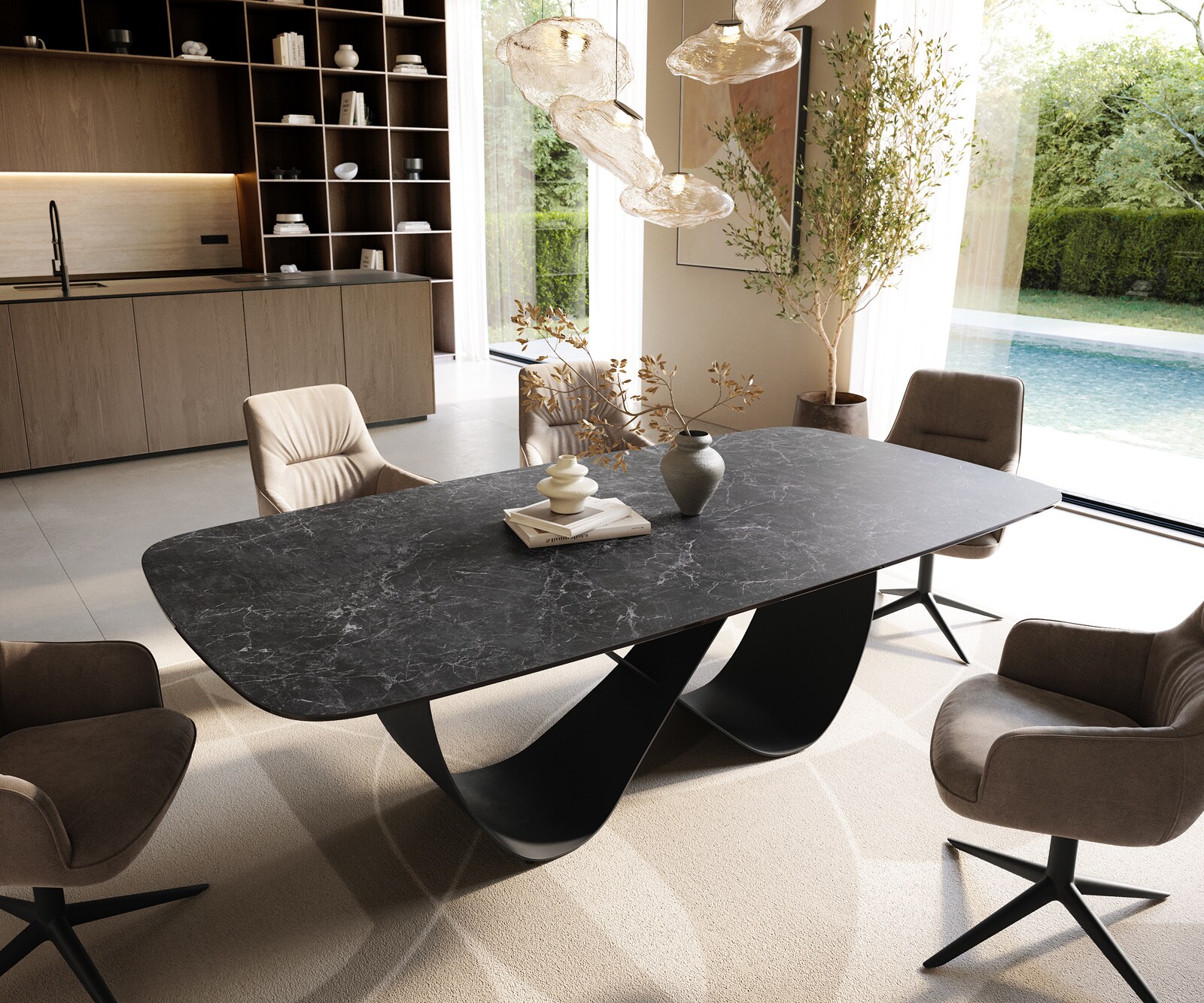 Трапезна маса Edge Boot 240x120 см, керамика Laminam „®“, „Nero Greco“, „Anthrazit“, „Infinity“, метал, черно 1