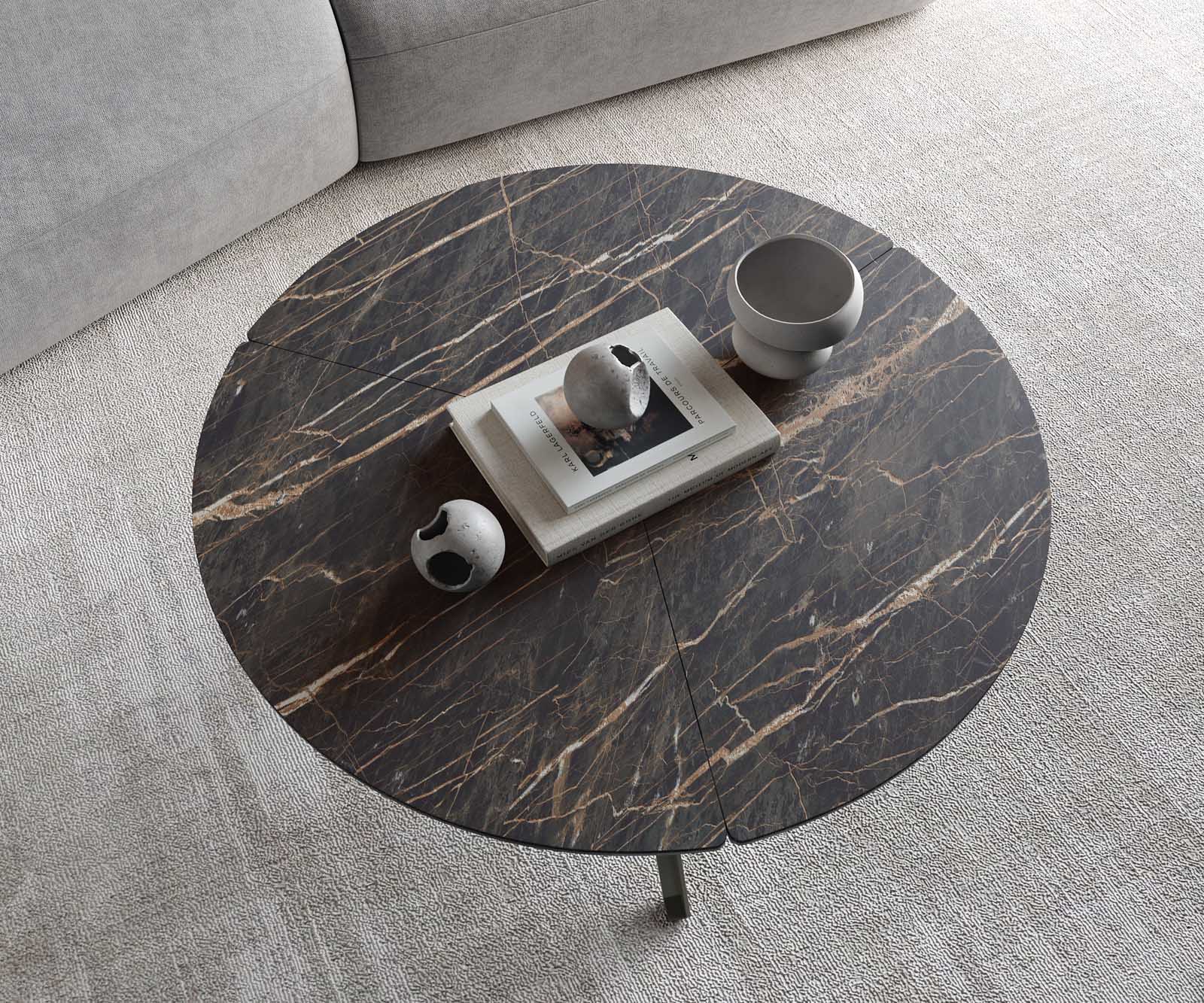 Холна маса 90x90 cm Керамика Laminam®Noir Desir Кафяв Кръстосана основа Метал Ефектен финиш Titan Delron 4