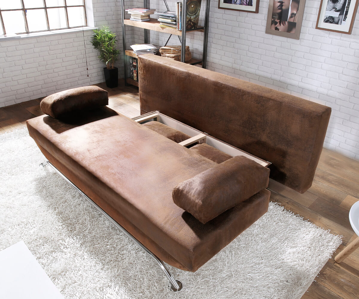 Разтегателен диван 200x90 cm Кафяв Антик Визия Кутия за легло Cady 3