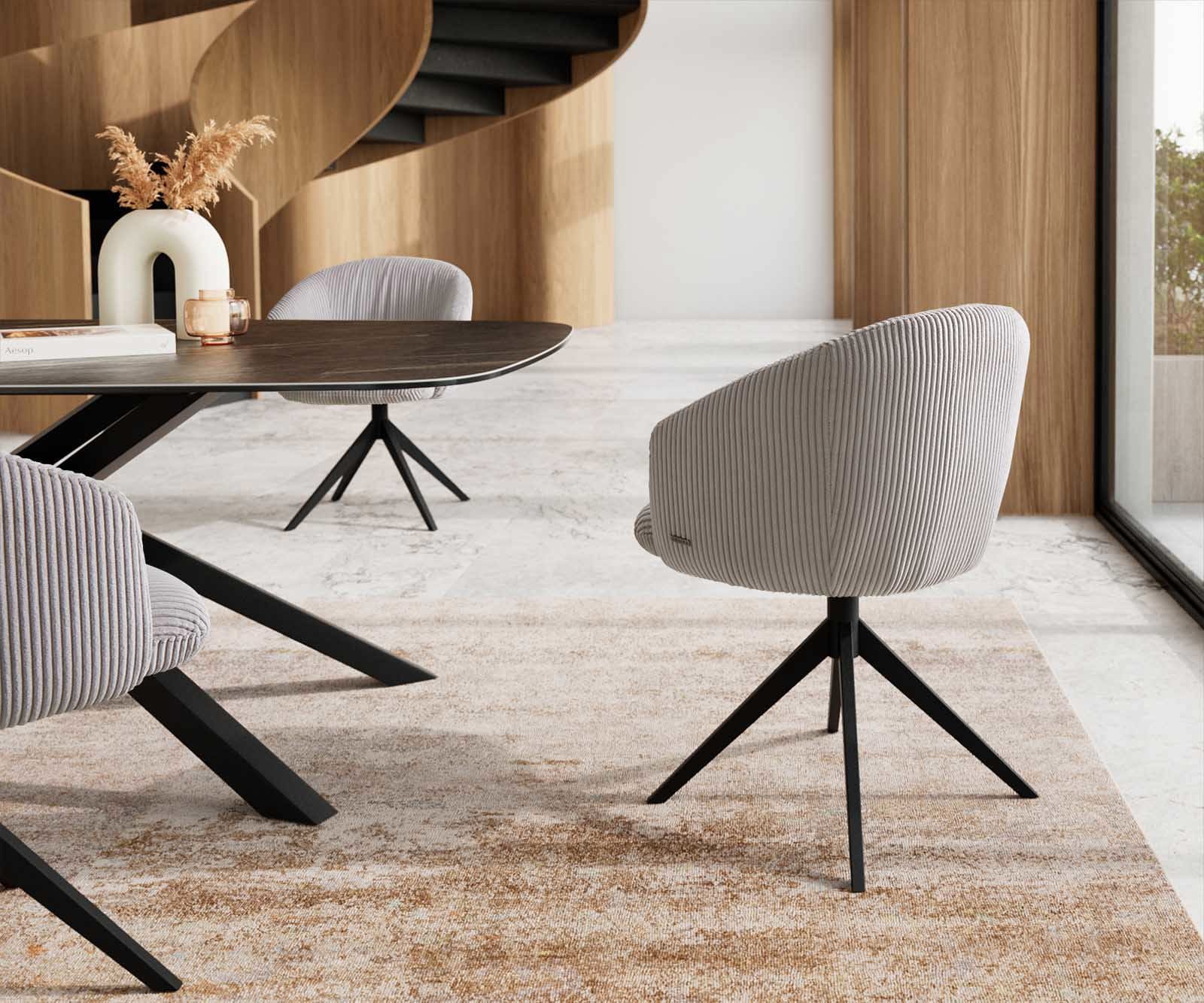 Врътящ се стол с подлакътници Корд СребристСив Конус крак плосък Черен 360° въртящ се Покет пружина Caja-Flex 4 Врътящ се стол с подлакътници Корд СребристСив Конус крак плосък Черен 360° въртящ се Покет пружина Caja-Flex 4