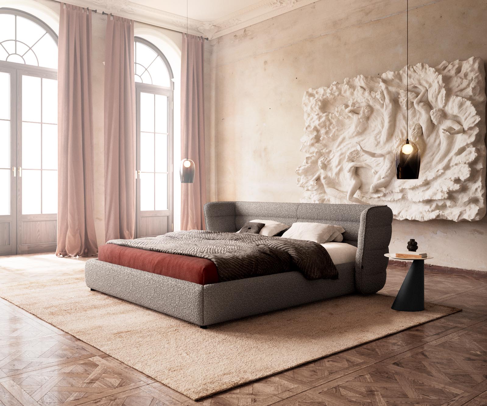 Тапицирана основа за легло Simea 180x200 cm bouclé silver grey 1