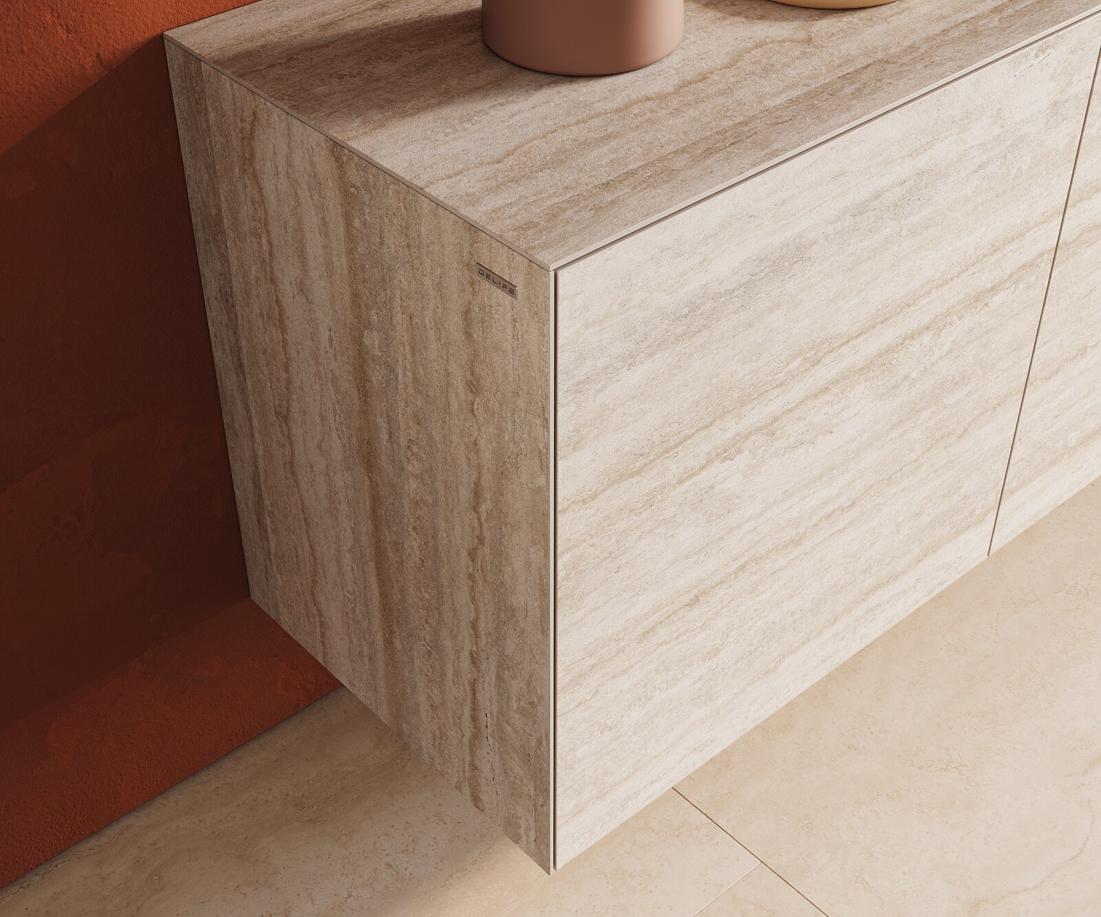 Стенен Бюфет Cuor 180 см Керамика Laminam® Travertino Bianco Кремаво-бяло 2 врати 3 чекмеджета  5
