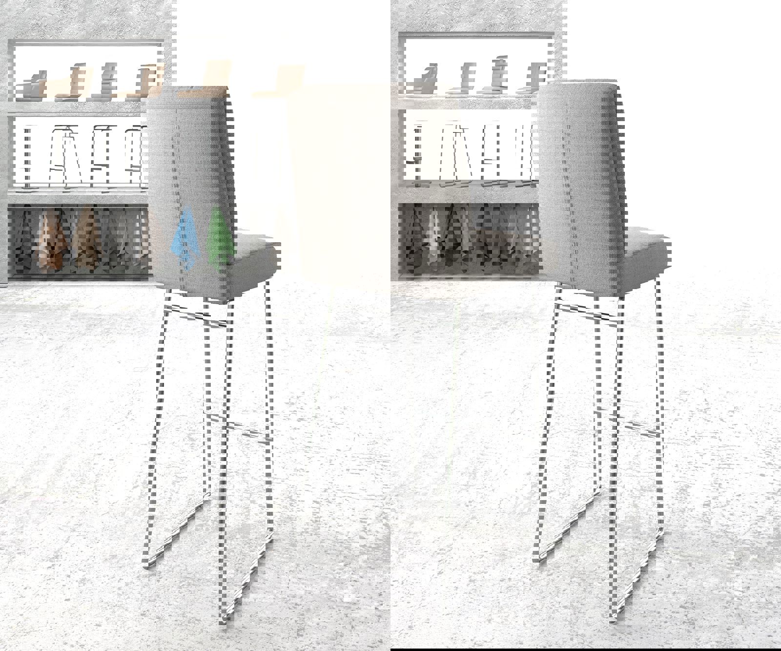 Барстол Pela-Flex Stripes Светлосиво Основа за шейни от неръждаема стомана 3