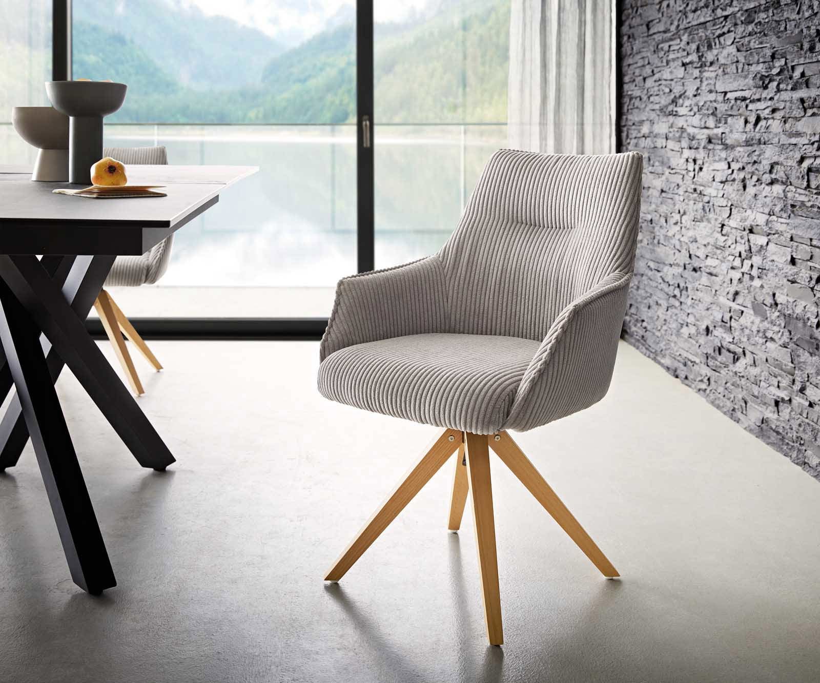 Врътящ се стол с подлакътници Корд СребристСив Дървена рамка  Натурал 180° въртящ се Покет пружина Alja-Flex Врътящ се стол с подлакътници Корд СребристСив Дървена рамка  Натурал 180° въртящ се Покет пружина Alja-Flex