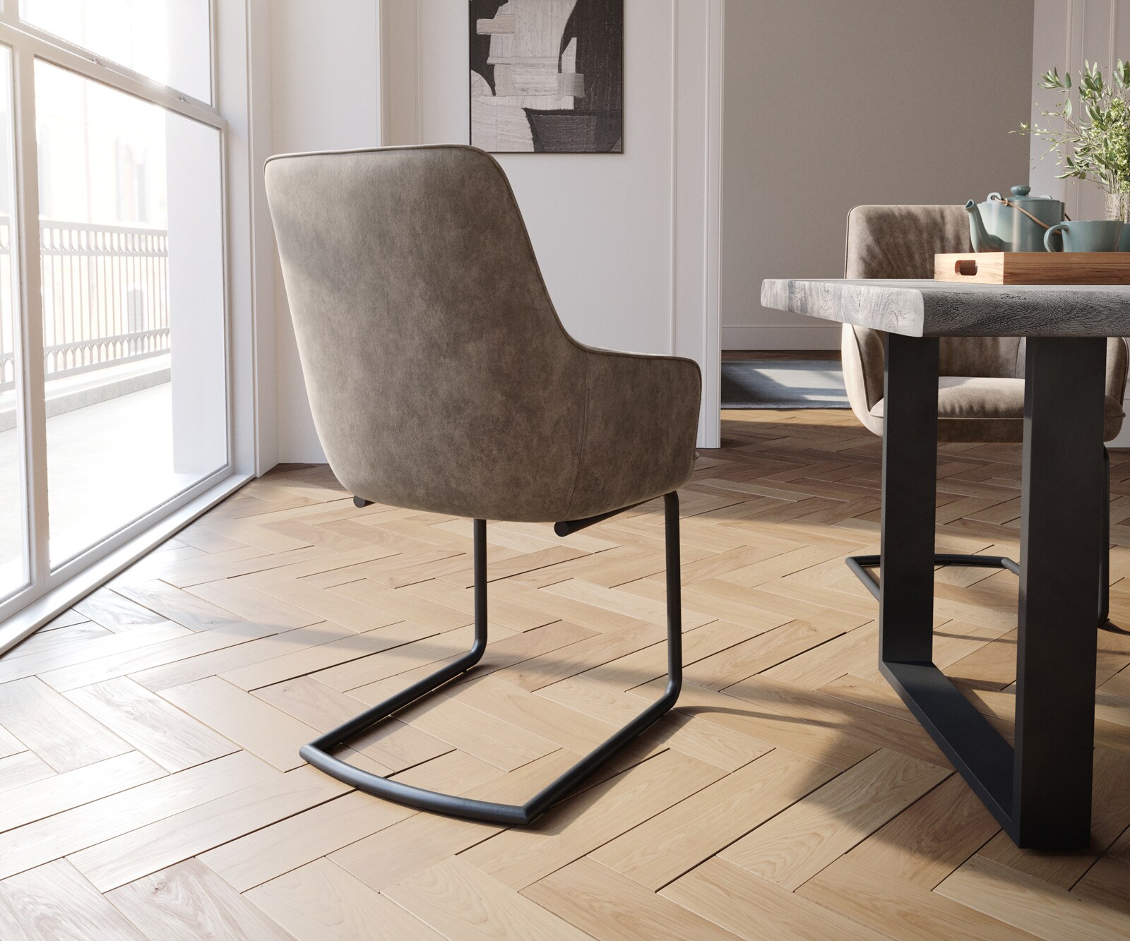 Люлеещ стол с подлакътници Таупе Винтидж Конзолен крак кръгъл Черен  Покет пружина Zelia-Flex 4