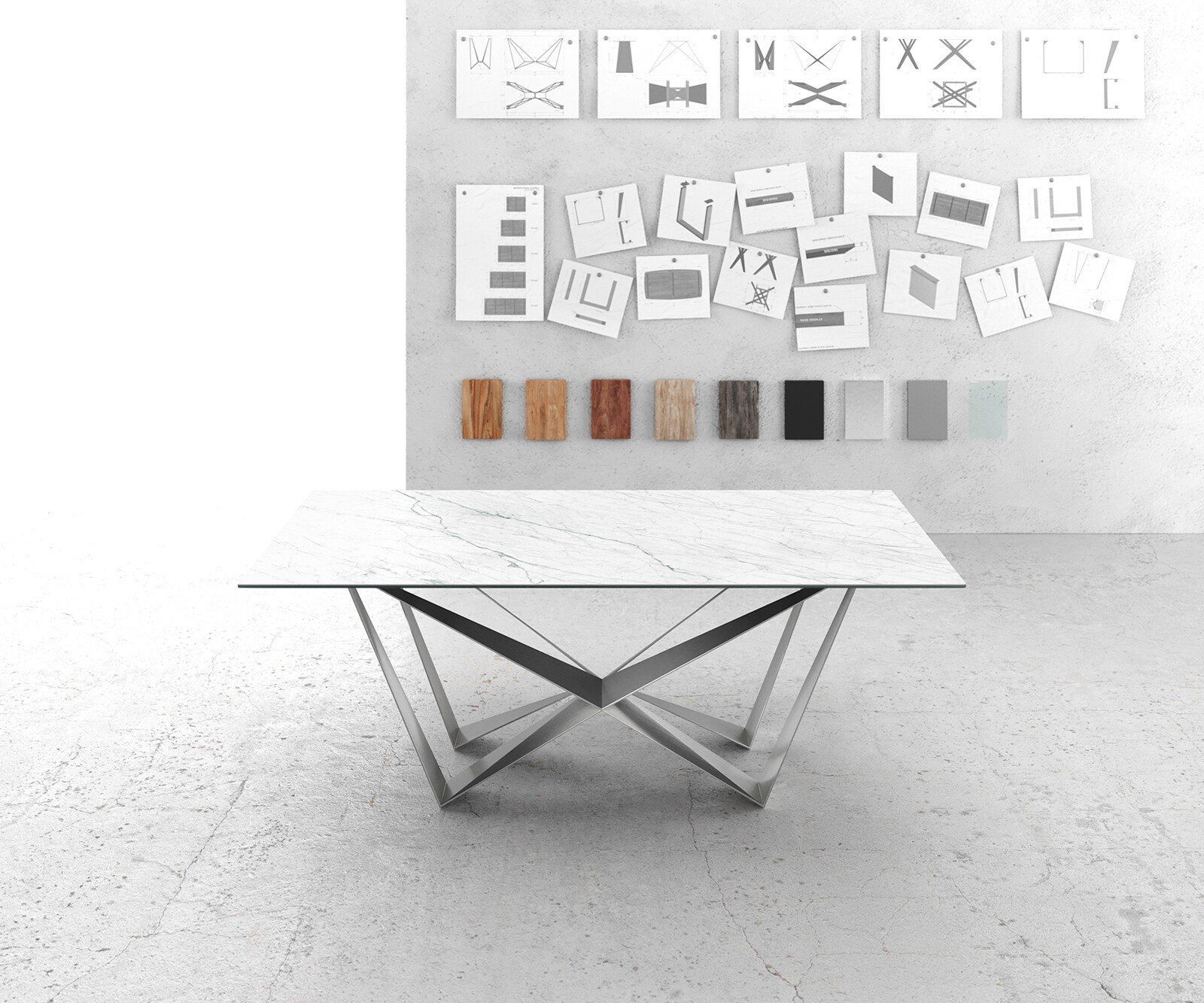 Маса 200x100cm Keramik Laminam®Statuarietto Бял Spider плоска стомана Неръждаема стомана Edge 1