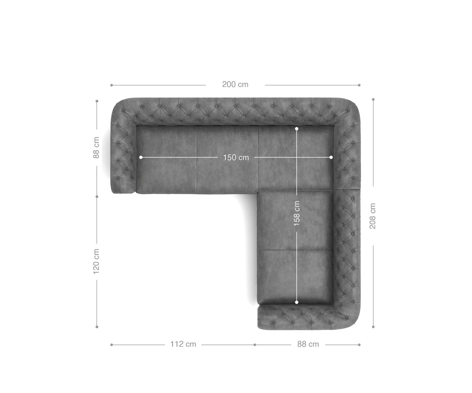 Ъглов диван 209x200 cm Таупе Капитониран Chesterfield 6