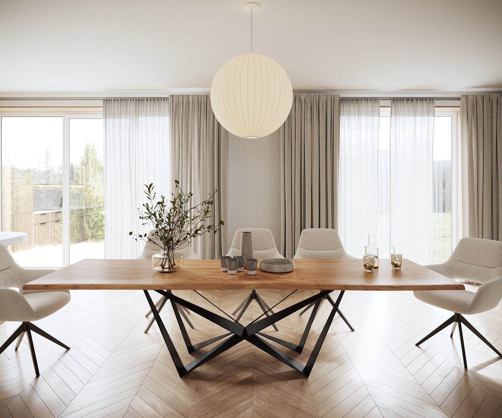 Маса 300x100 Акация Натурал Spider плоска стомана Черен Edge