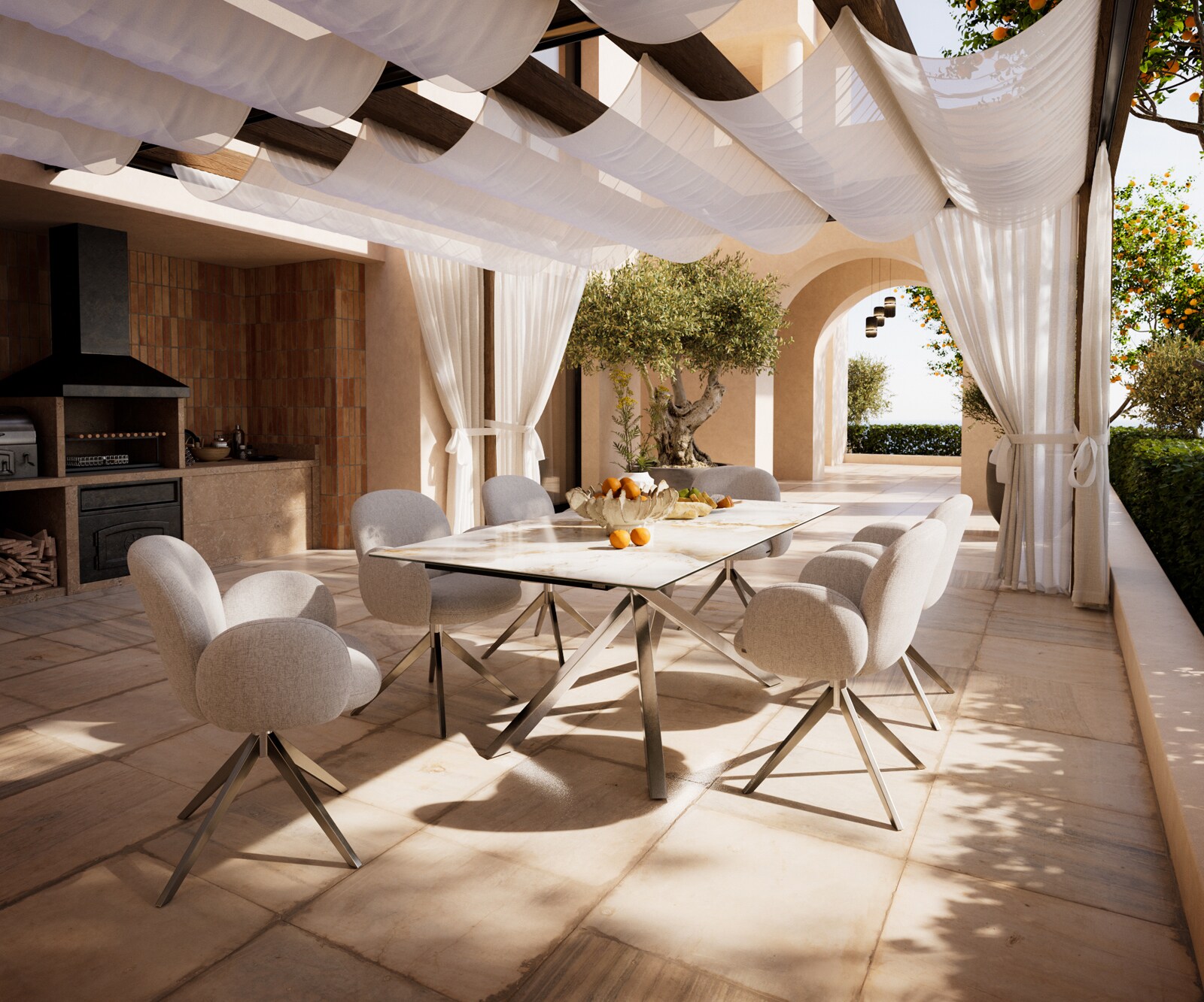 Маса Edge 200x100 см, керамика Minas Melange, бяло-бежова, подходяща за външна употреба. кръстообразна рамка, правоъгълна, неръждаема стомана 7