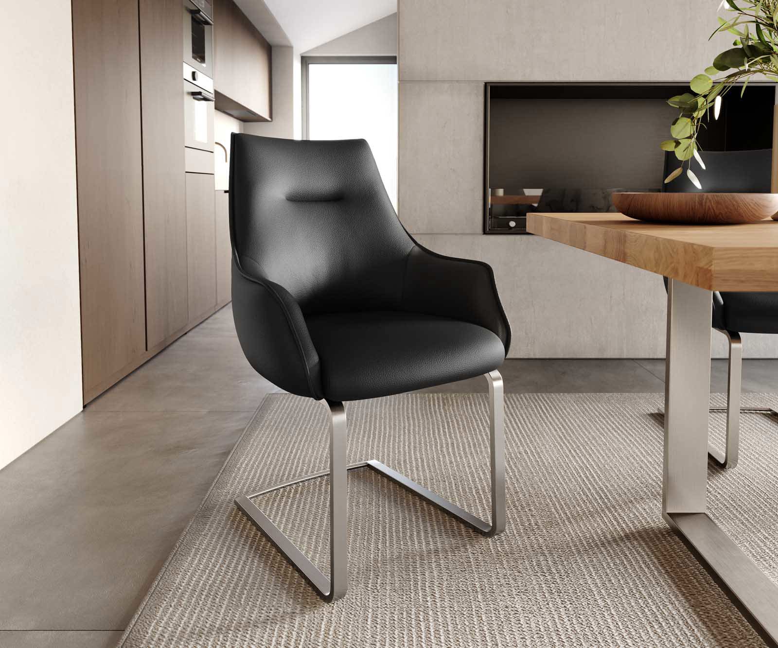 Люлеещ стол с подлакътници Естествена кожа Черен Конзолен крак плосък Неръждаема стомана Покет пружина Alja-Flex Люлеещ стол с подлакътници Естествена кожа Черен Конзолен крак плосък Неръждаема стомана Покет пружина Alja-Flex