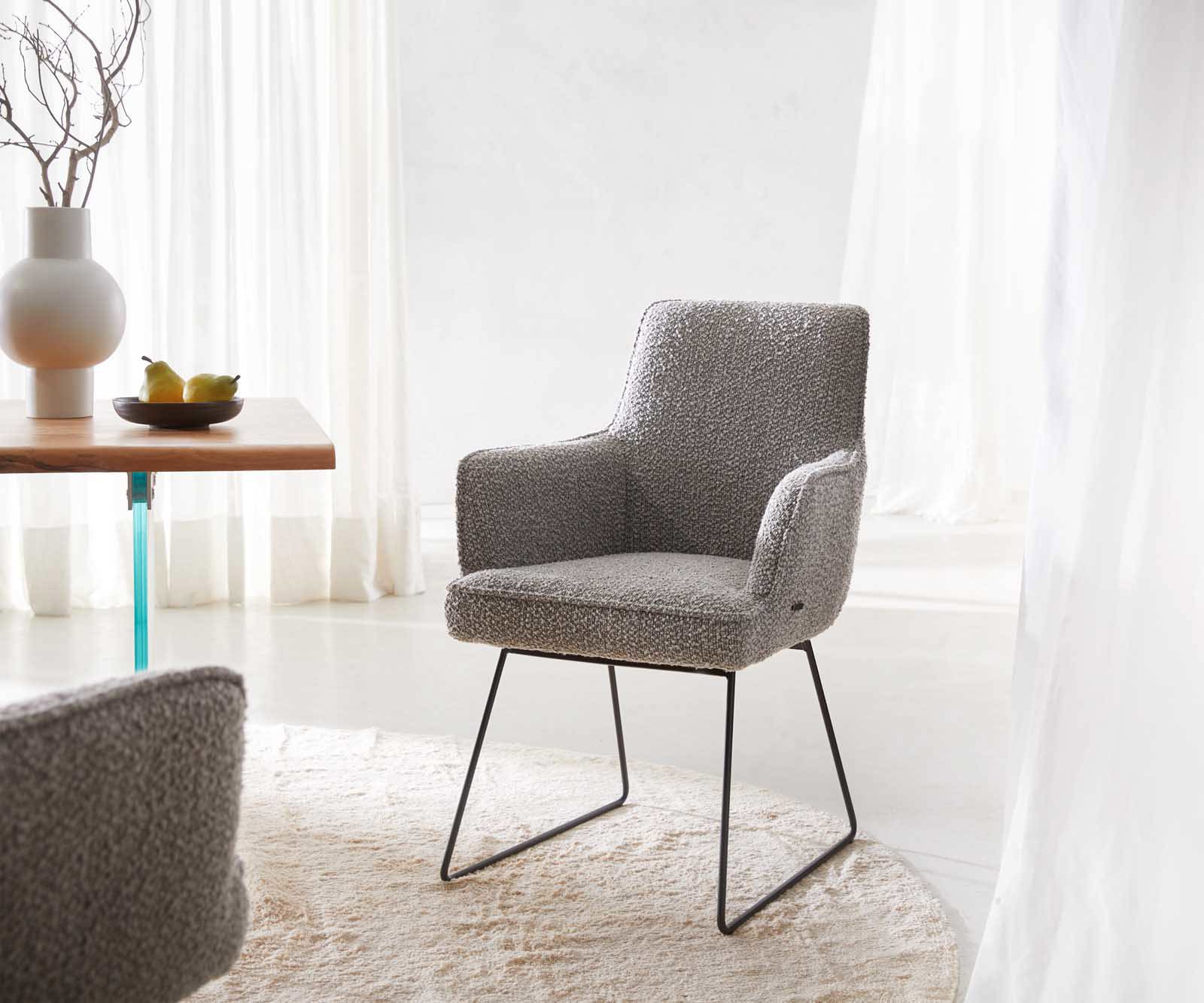 Стол Букле Сребристосив Извити крака Черни Покет пружина Heira-Flex Стол Букле Сребристосив Извити крака Черни Покет пружина Heira-Flex