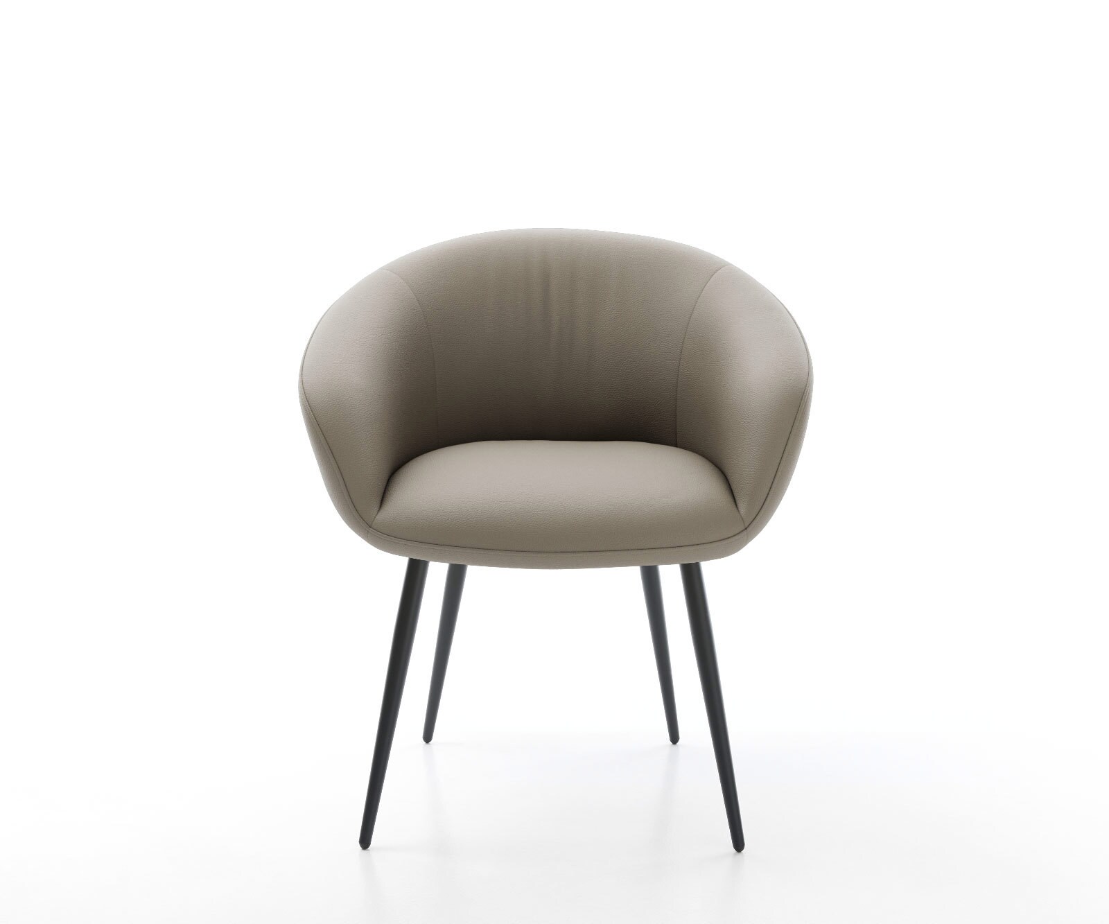 Трапезен стол с подлакътници Естествена кожа Сиво-Кафяв 4 крака конични Черен Покет пружина Vinka-Flex 2