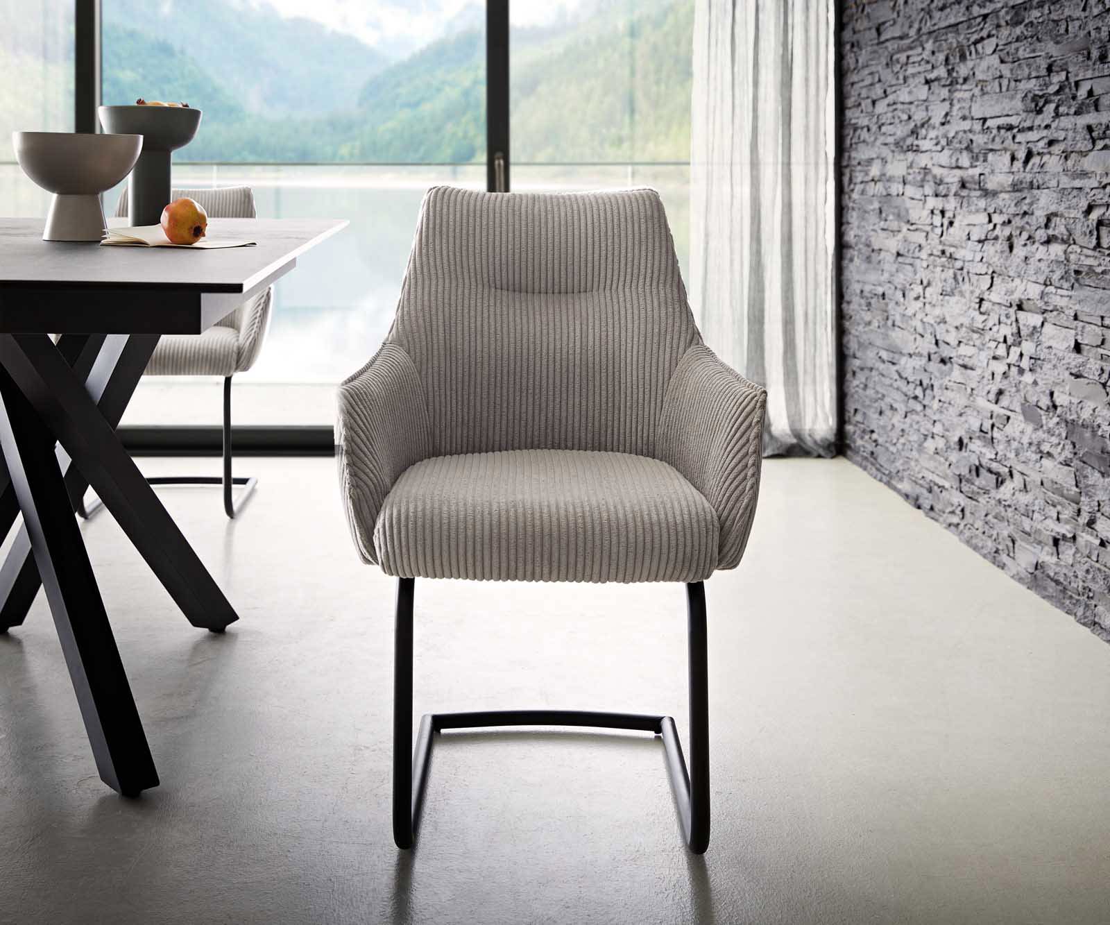 Люлеещ стол с подлакътници Корд Сребристо сив Конзолен крак кръгъл Черен Покет пружина Alja-Flex 1 Люлеещ стол с подлакътници Корд Сребристо сив Конзолен крак кръгъл Черен Покет пружина Alja-Flex 1