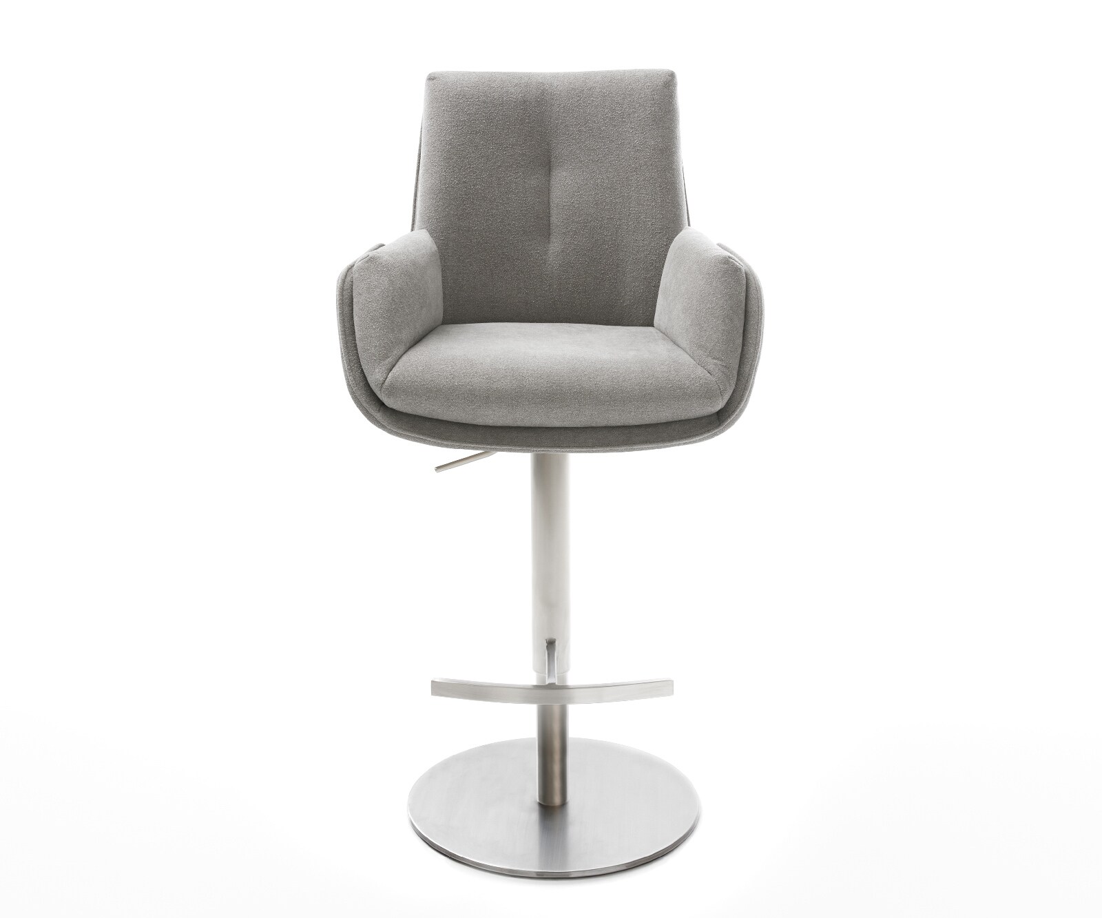 Бар стол Clea-Flex текстурирана тъкан меко сиво въртяща се основа регулируема по височина въртяща се основа от неръждаема стомана 1