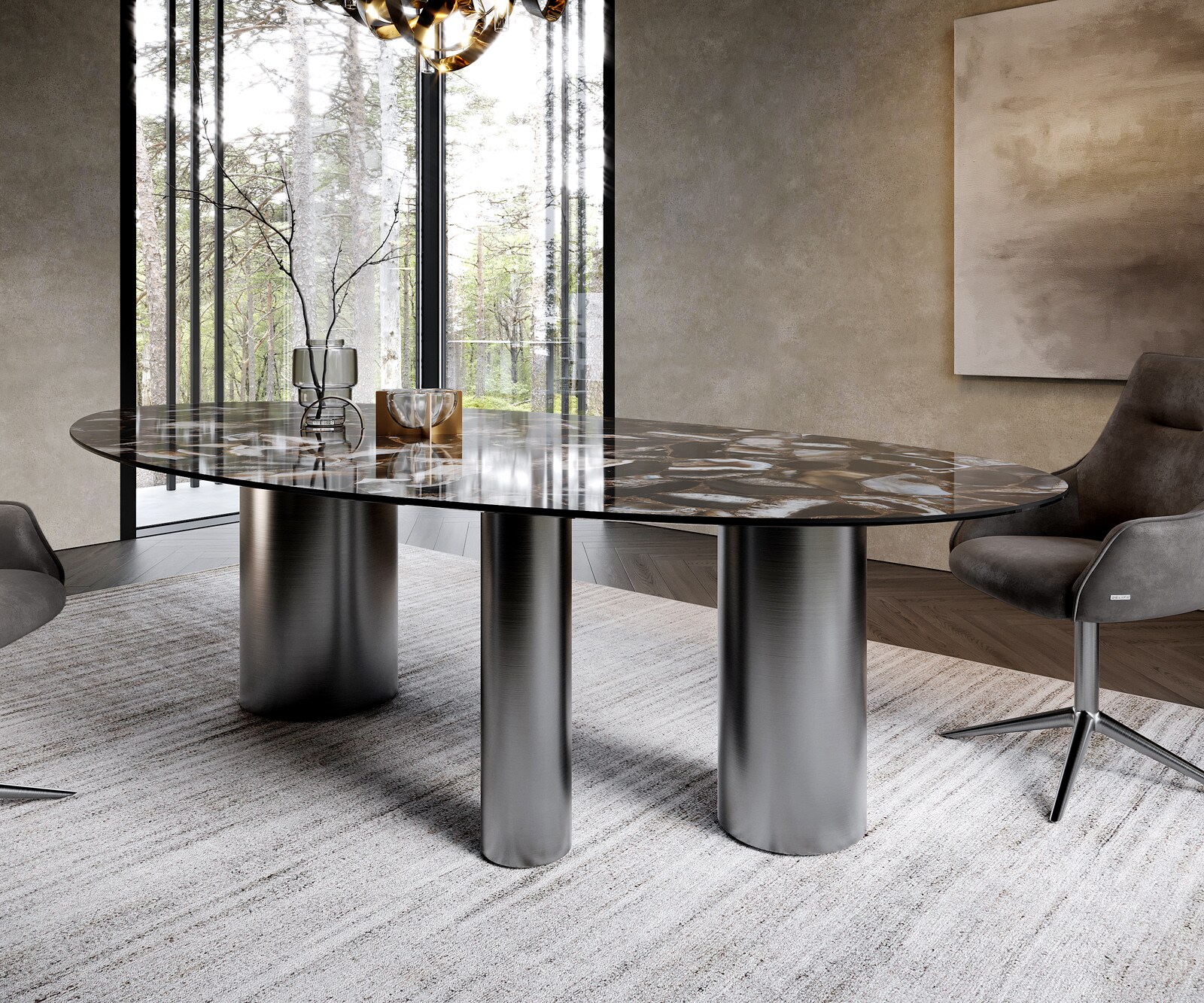 Трапезна маса Edge Oval 280x130, керамика Iris FMG Agatablack, Troa от неръждаема стомана, графит 6