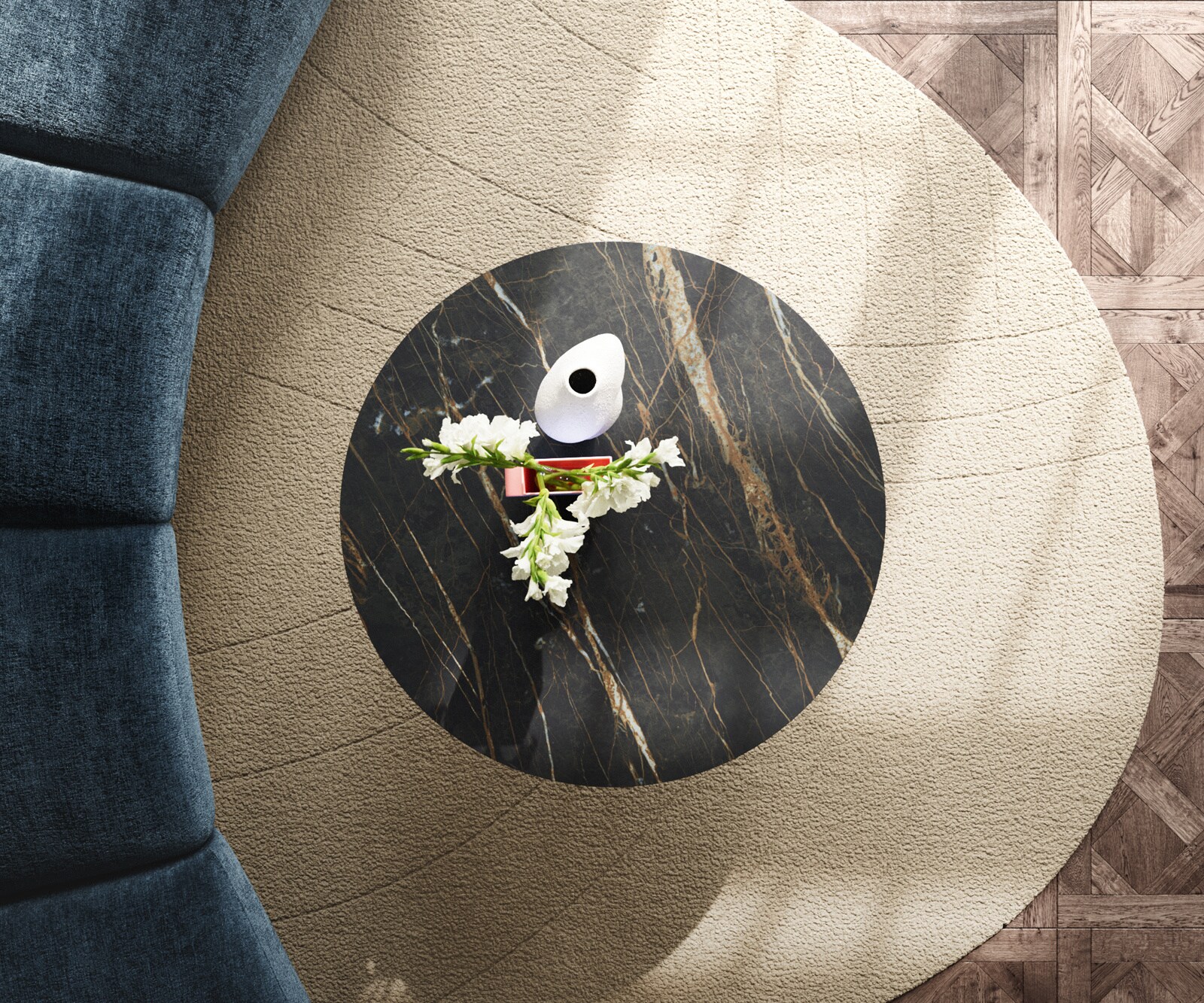 Масичка за кафе Edge Round 90x90 cm Ceramic Laminam® Noir Desir Brown Trive Metal Black 3