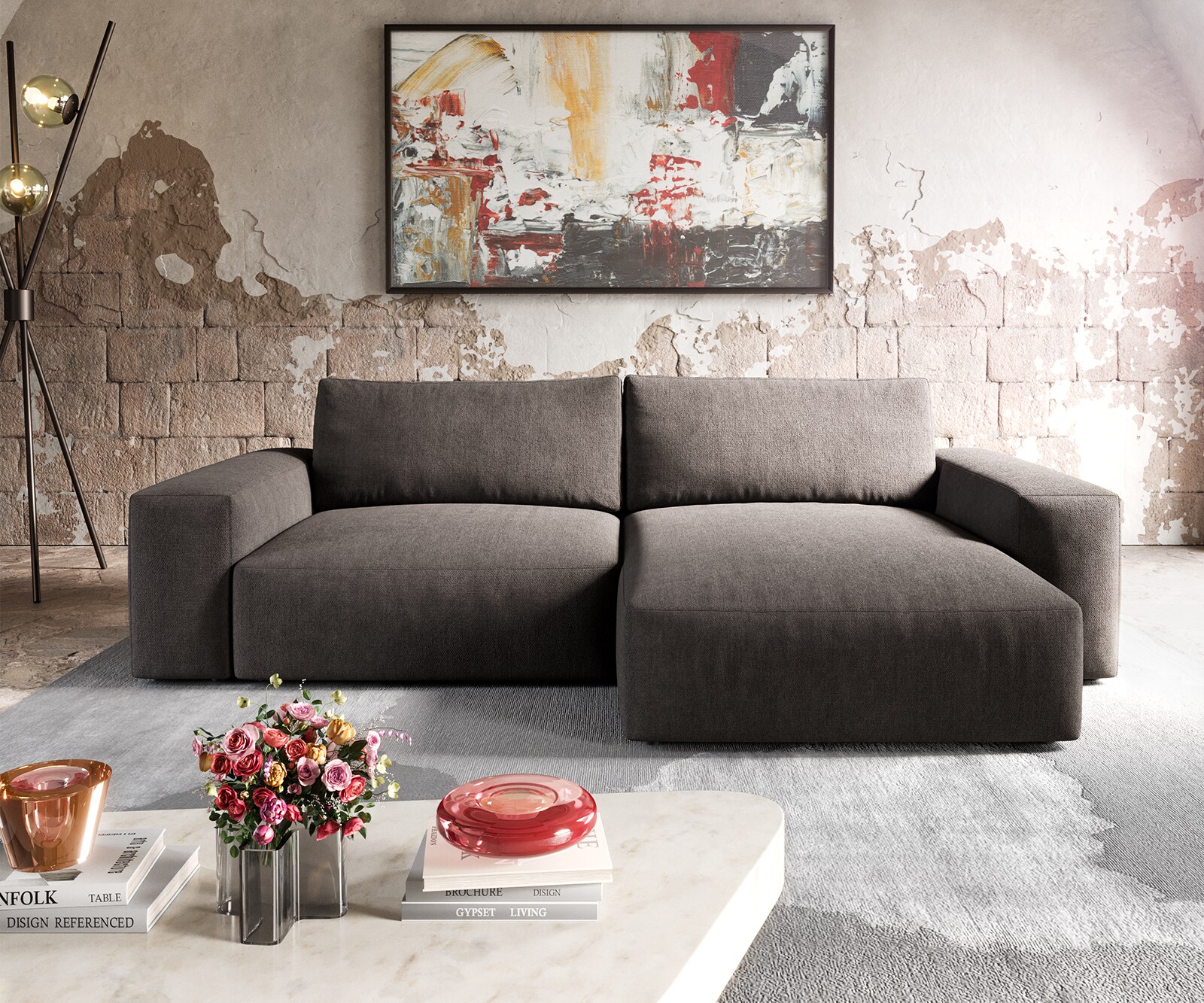 Ъглов диван  Lanzo XL 270x180 см Микрофибър Каки-Кафяв, Лява/Дясна Лежанка 1