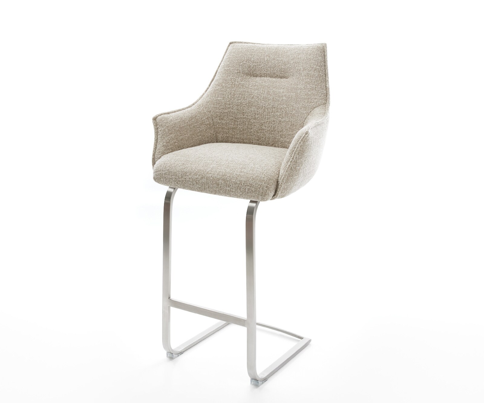 Бар стол Alja-Flex плат в мек бежов цвят, конзола плоска от неръждаема стомана в сребрист цвят, сърцевина от джобни пружини