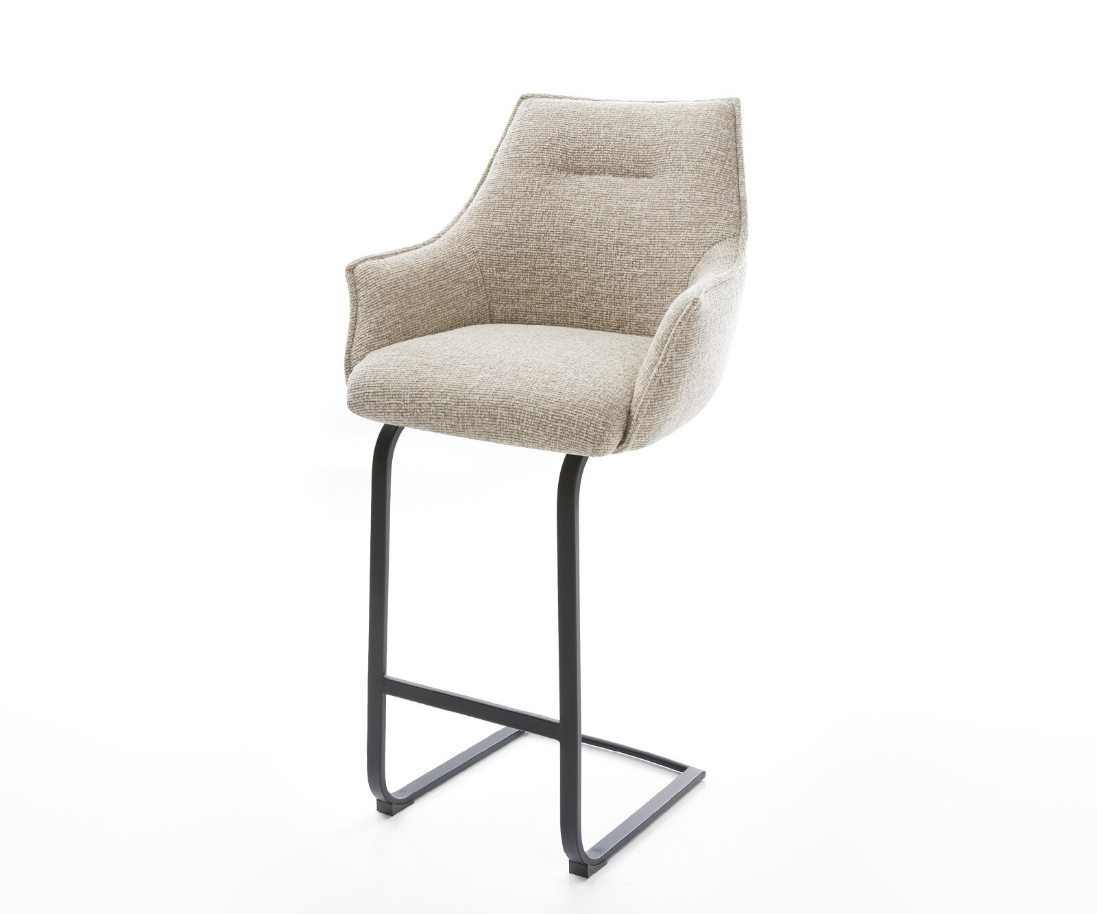 Бар стол Alja-Flex, плат мек бежов цвят, черна, плоска, метална конзола, джоб пружина сърцевина