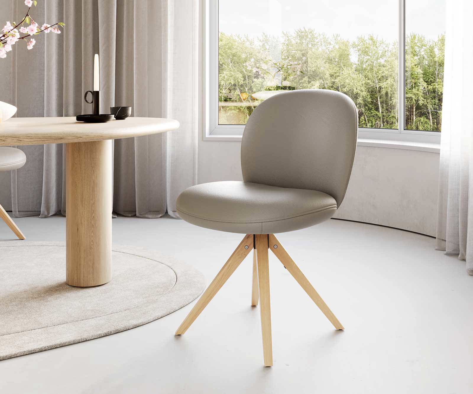 Врътящ се стол Естествена кожа Сиво-Кафяв Дървена рамка  Натурал 180° въртящ се Покет пружина Nube-Flex 1