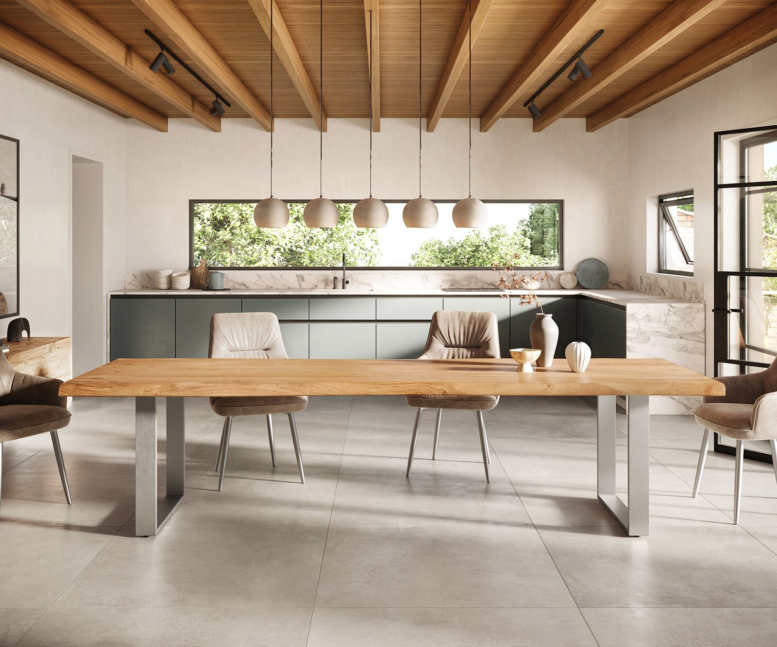 Маса 300x100 XL Акация Натурал Неръждаема стомана Тесен профил Edge 2 Маса 300x100 XL Акация Натурал Неръждаема стомана Тесен профил Edge 2