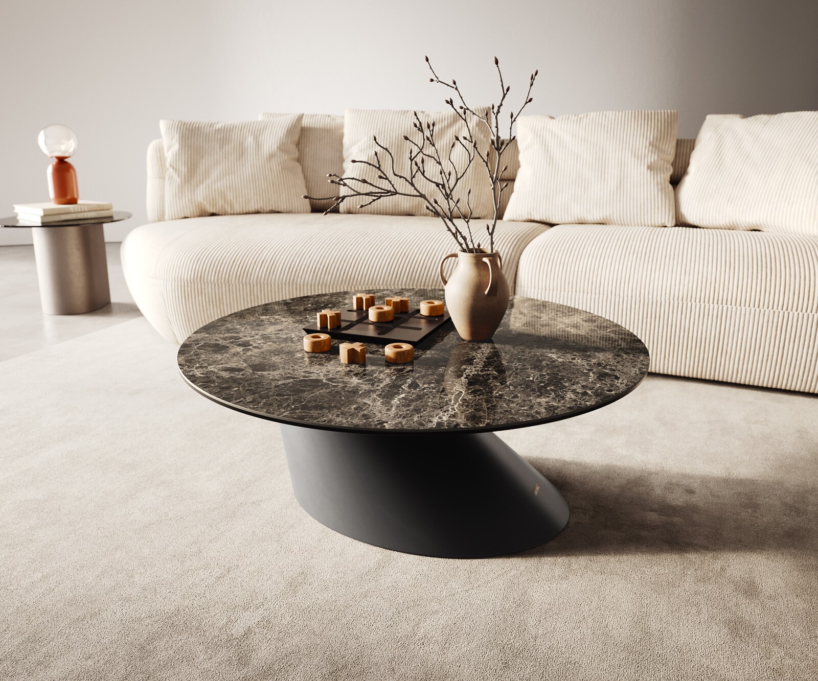 Масичка за кафе Edge Round 90x90 cm Ceramic Laminam® Emperador Extra Lucidato Dark brown Conis Metal Black 1
