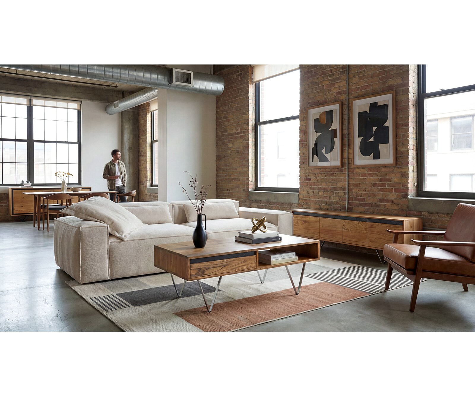 Масичка за кафе Stonegrace 115x60x35 cm естествена акациева плоча 2 чекмеджета 1 рафт 5