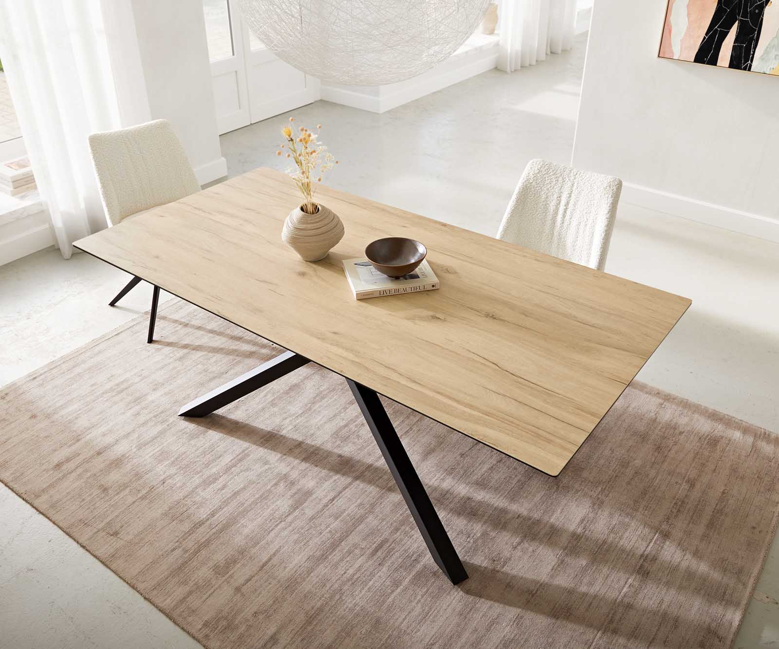Маса 200x100 Keramik Laminam® Sabbia Дъбfarbig КръстРамка Правоъгълник Черен Edge 5