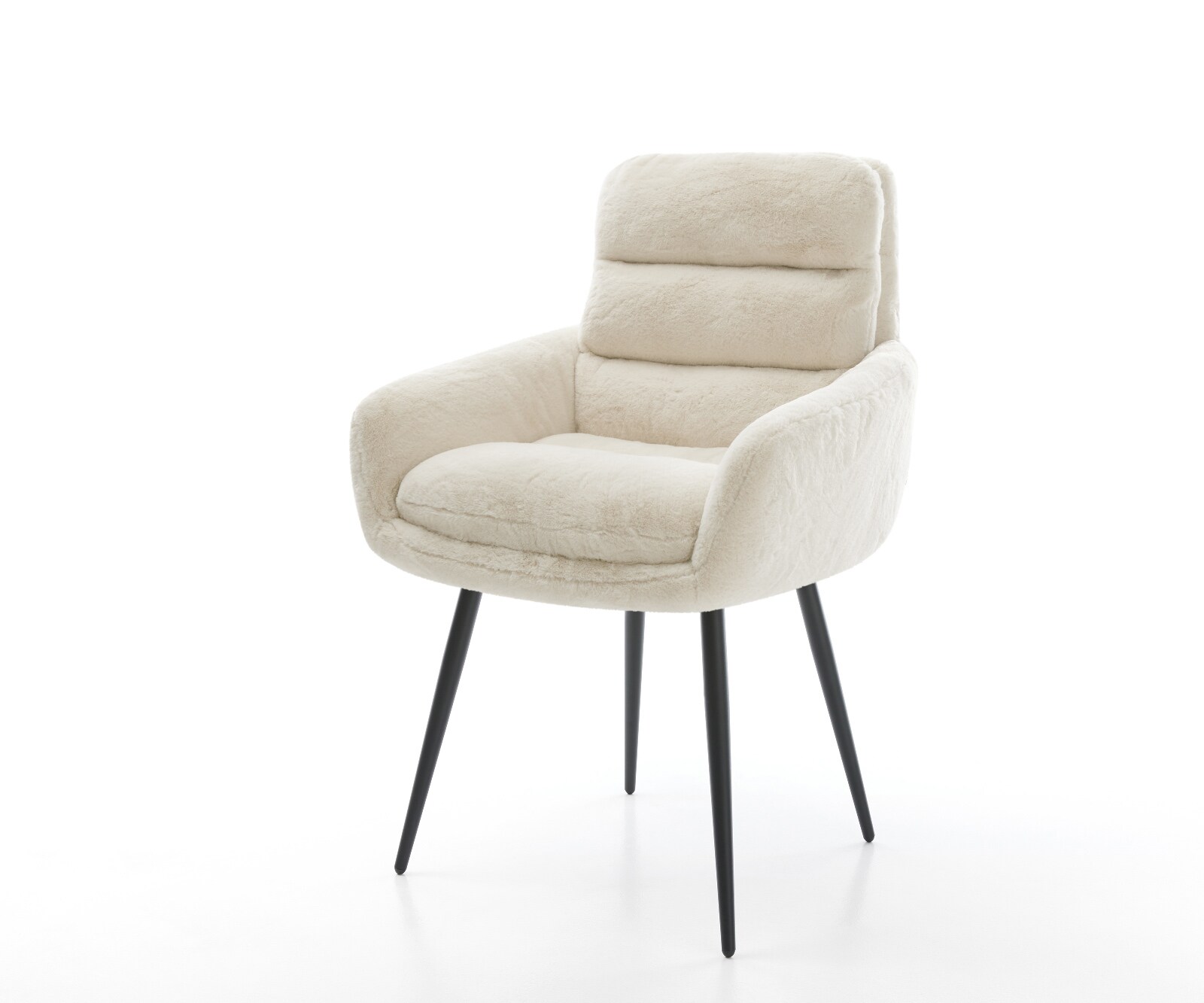 Трапезен стол Abelia-Flex с подлакътници плюшен крем-бял 4-футов заострен черен 1