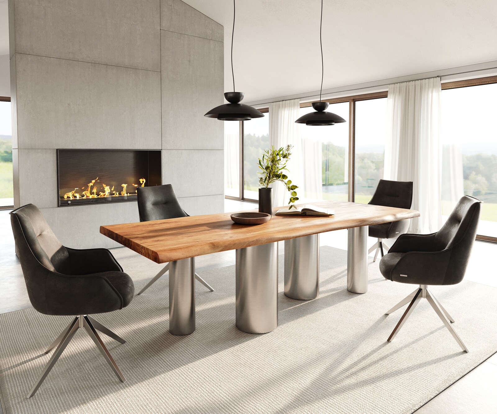 Трапезна маса Edge масив Live-Edge дървен ръб правоъгълник 5