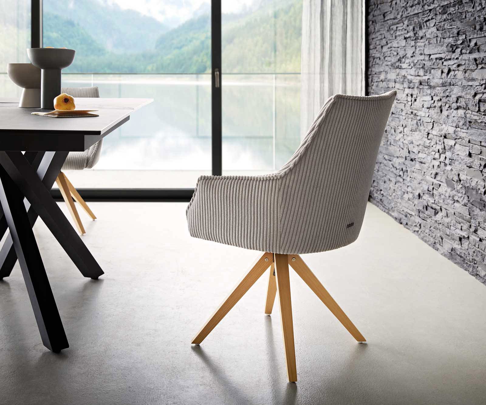 Врътящ се стол с подлакътници Корд СребристСив Дървена рамка  Натурал 180° въртящ се Покет пружина Alja-Flex 4 Врътящ се стол с подлакътници Корд СребристСив Дървена рамка  Натурал 180° въртящ се Покет пружина Alja-Flex 4