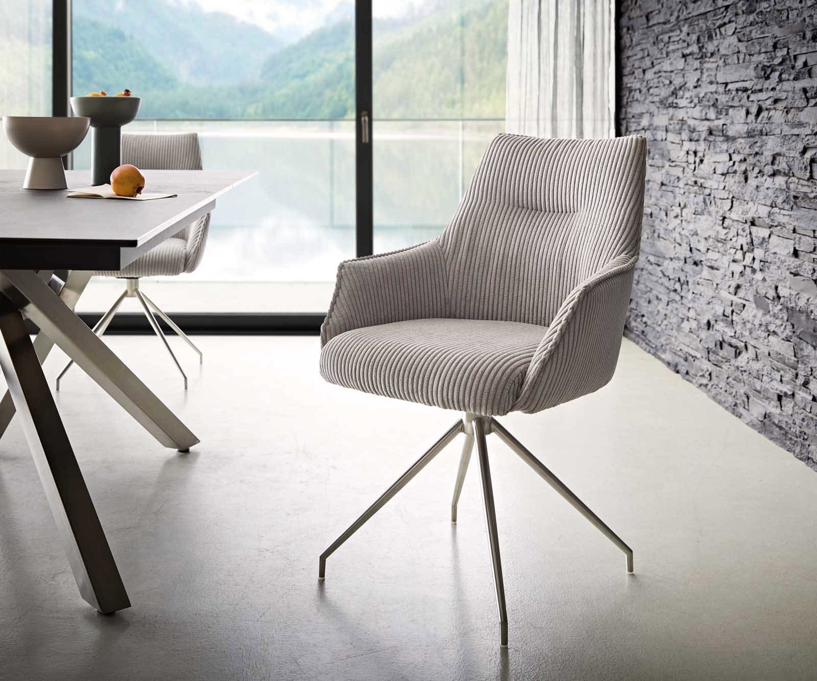 Врътящ се стол с подлакътници Корд СребристСив Конус крак кръгъл Неръждаема стомана 180° въртящ се Покет пружина Alja-Flex Врътящ се стол с подлакътници Корд СребристСив Конус крак кръгъл Неръждаема стомана 180° въртящ се Покет пружина Alja-Flex