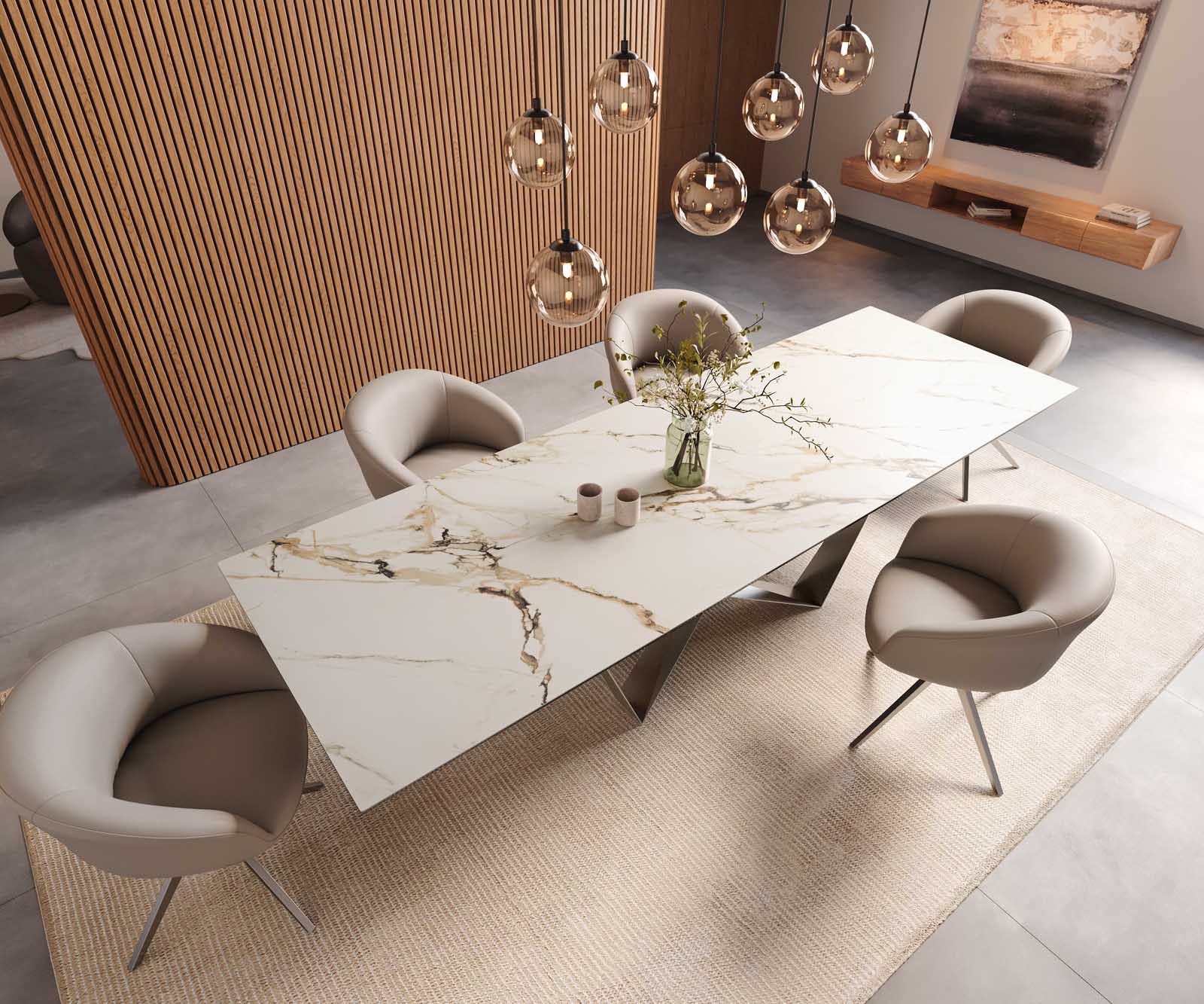 Трапезна маса Edge 300x100, керамика Calacatta Luxe, бяло-златно-сиво, Spider, плоска стомана, неръждаема стомана 6