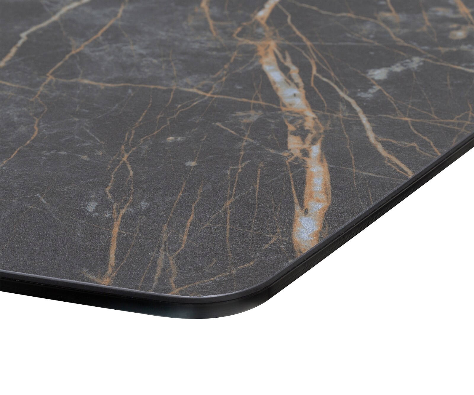 Маса Bootsform 200x100cm Laminam® Keramik Noir Desir Кафяв среден крак Кръст Черен Edge 4