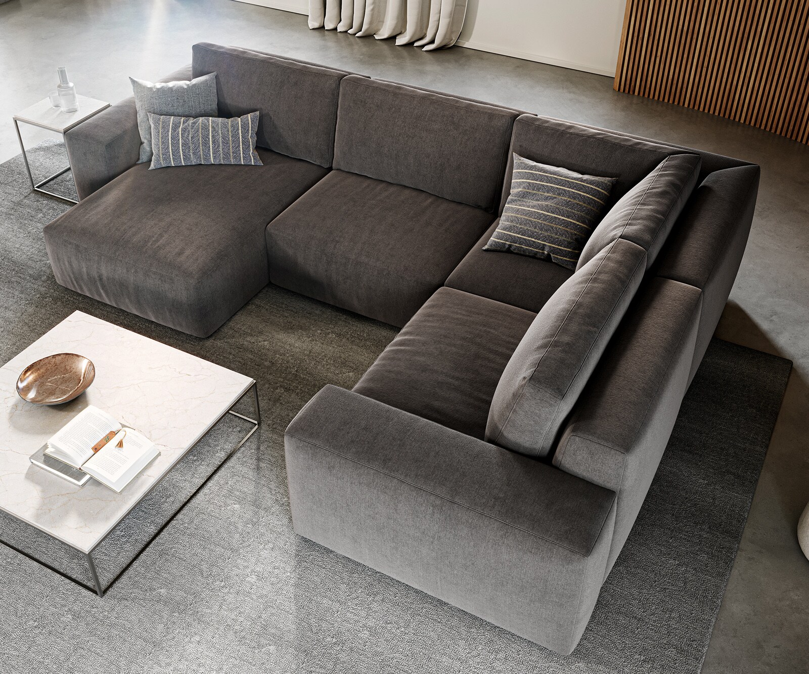 Холна гарнитура Lanzo 300x210 см микрофибър каки кафяво Рекамиер променлив с осман 3