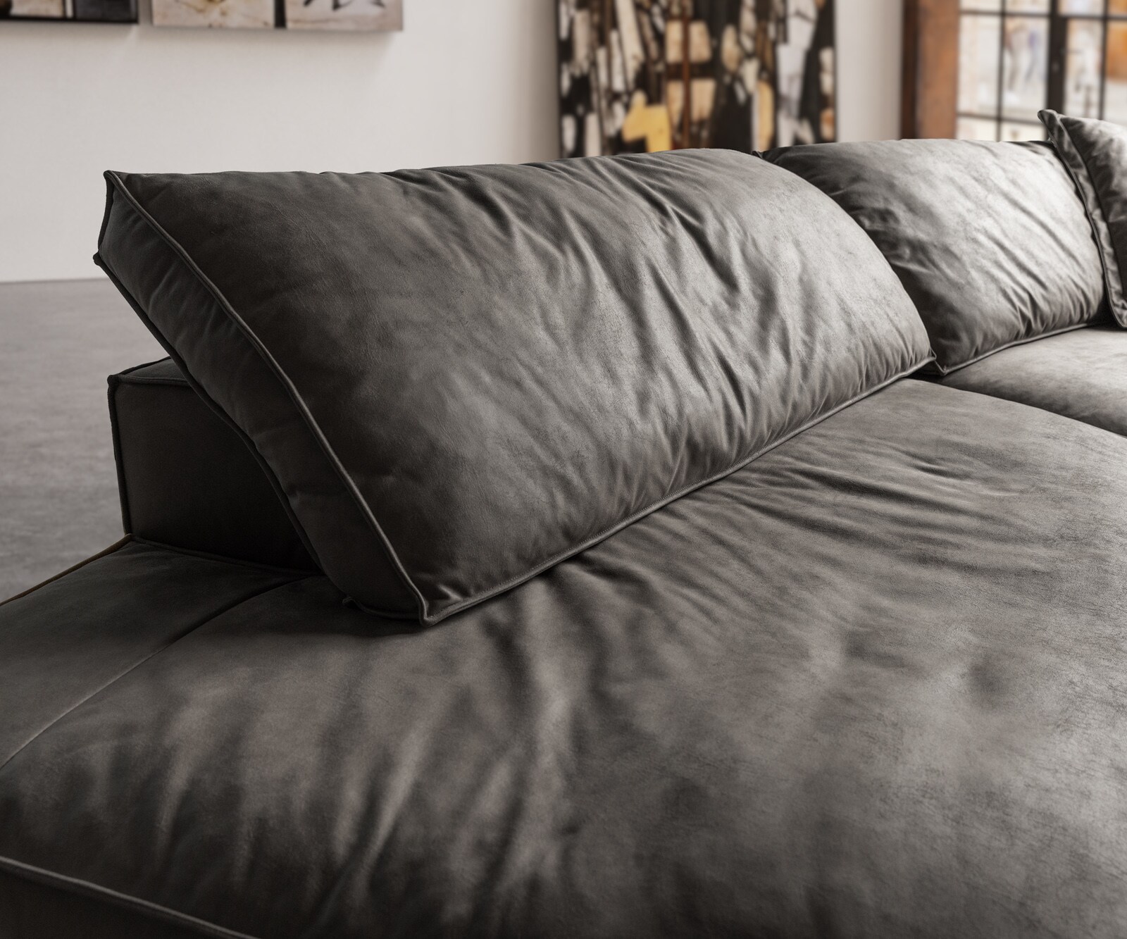 Голям диван Snoosh 400x150 cm микрофибър черен реколта Recamiere ляв 4