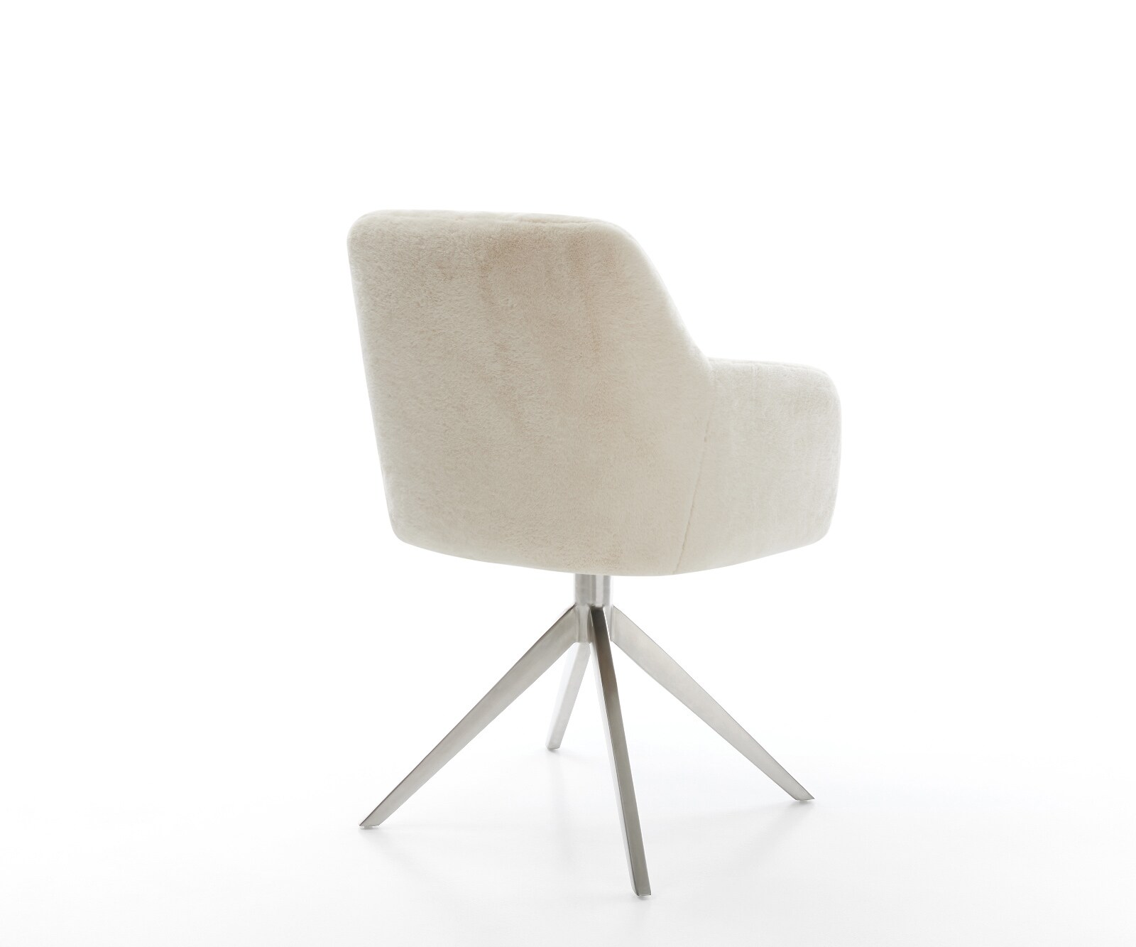 Въртящ се стол Greg-Flex, плюшен кремаво-бял плат, Кръстосана рамка широка, неръждаема стомана, Въртене на 360°, Люлееща се функция, Ядро от джобни пружини 5