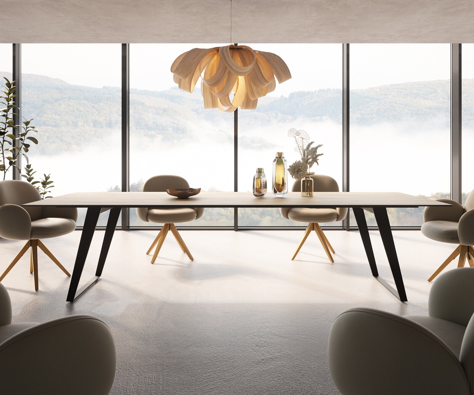 Маса 300x100 Keramik Laminam® Sabbia Дъбцвят Метал под ъгъл Черен Edge 1