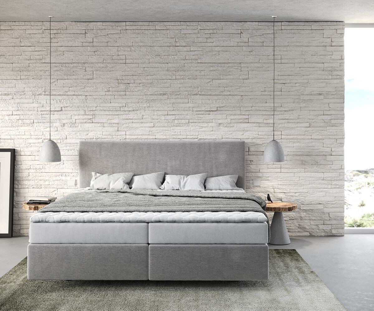 Легло Боксспринг 180x200 cm Микрофибър Сив с Матрак и Топер Dream-Well 1