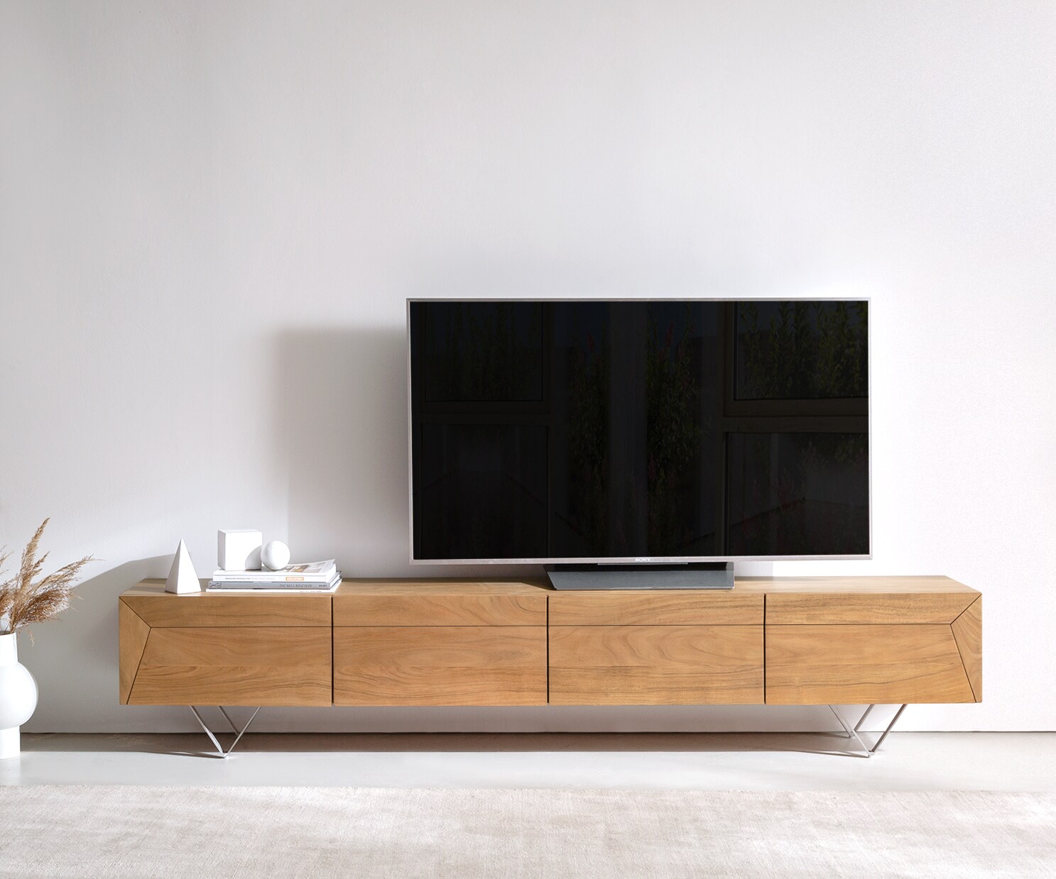 ТВ шкаф 220 cm Акация Натурал 4 Врати V-Крак Kayu 1