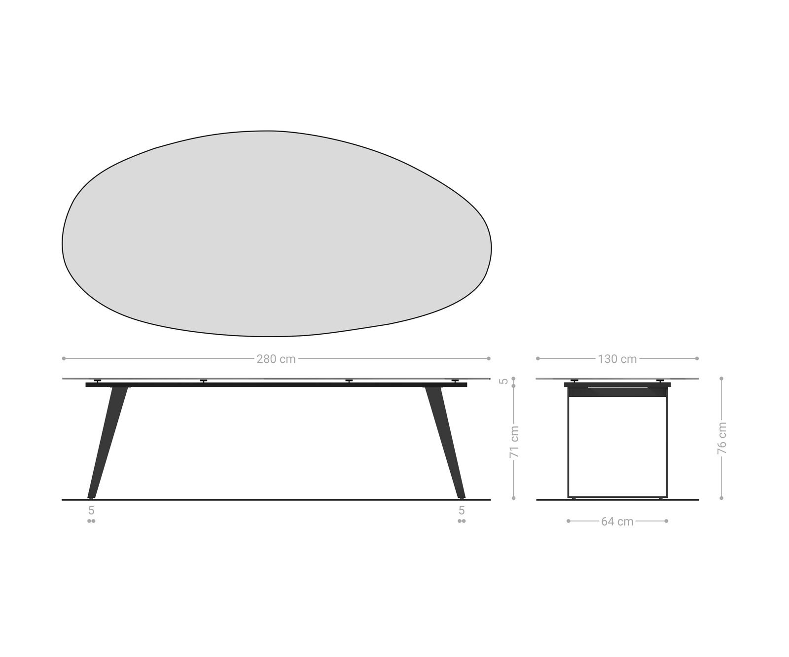 Трапезна маса Edge Oval 280x130 см, керамика Laminam „®“, цвят „Sabbia“ (в цвят на дъб), метал, наклонена, черна 7