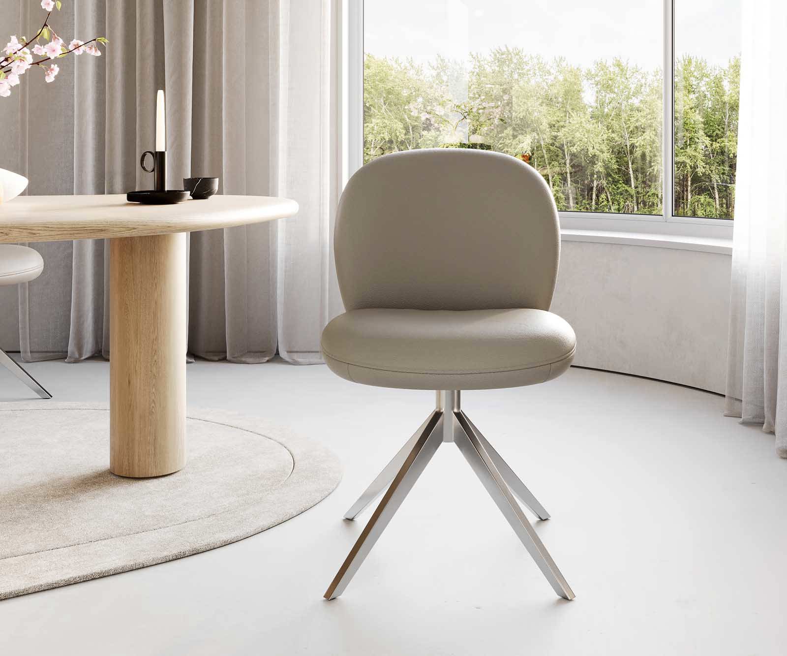 Врътящ се стол Естествена кожа Сиво-Кафяв Конус крак плосък Неръждаема стомана 360° въртящ се Покет пружина Nube-Flex 2