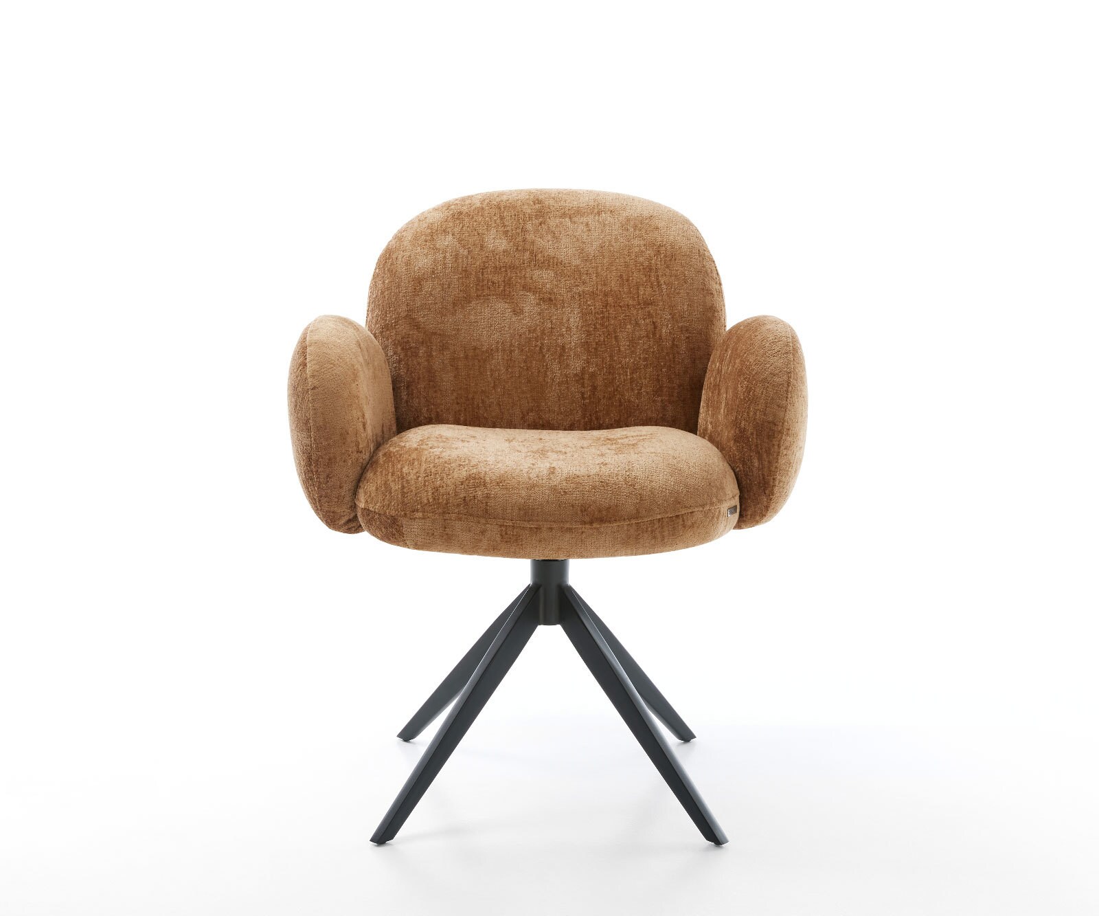 Врътящ се стол с подлакътници Шенил Ръжда Конус крак плосък Черен 360° въртящ се Люлеещ се Покет пружина Nube-Flex 2